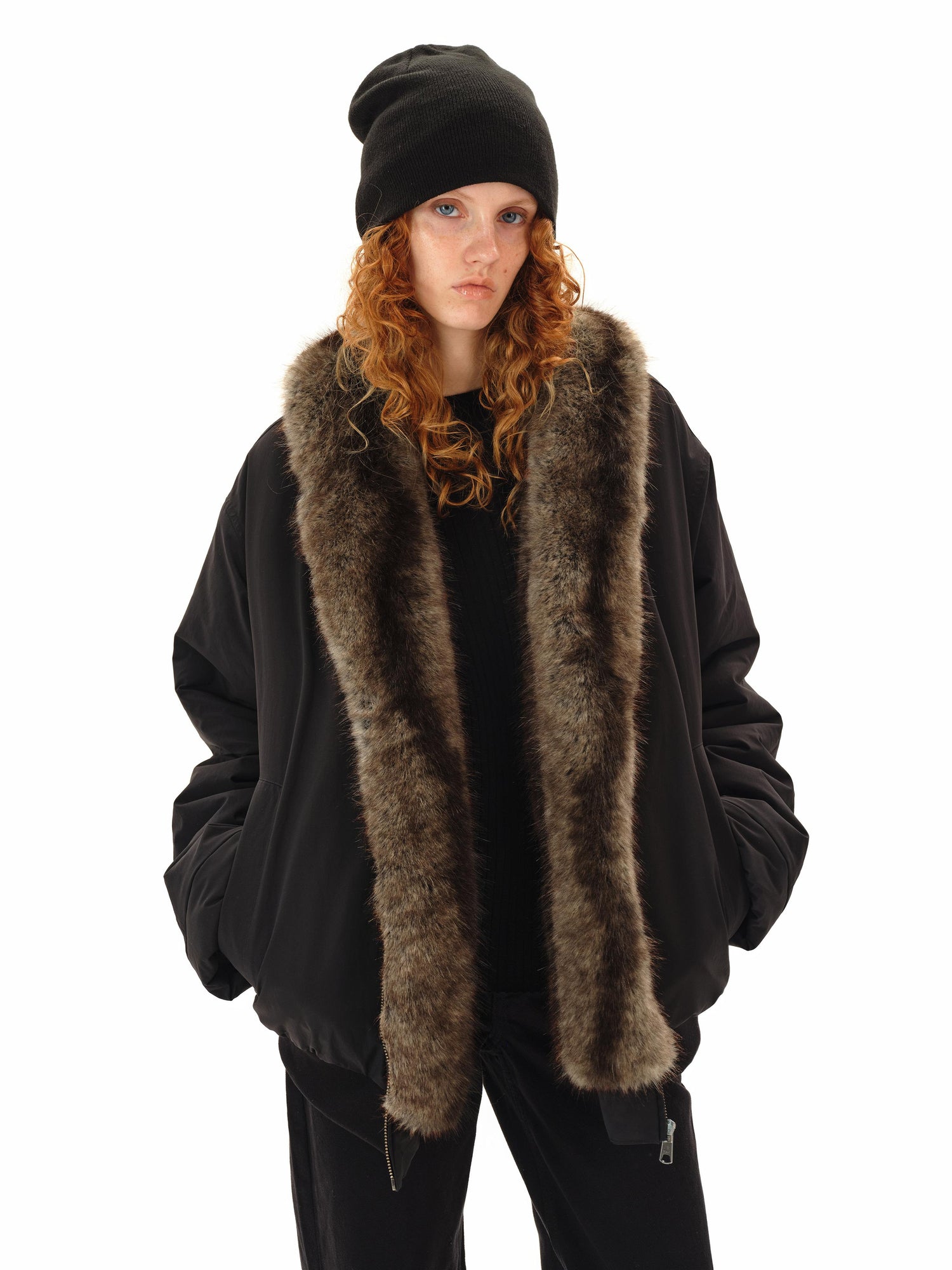 Northbutsouth Reversible Shearling Fur Coat V-neck T-shirt Long Sleeve