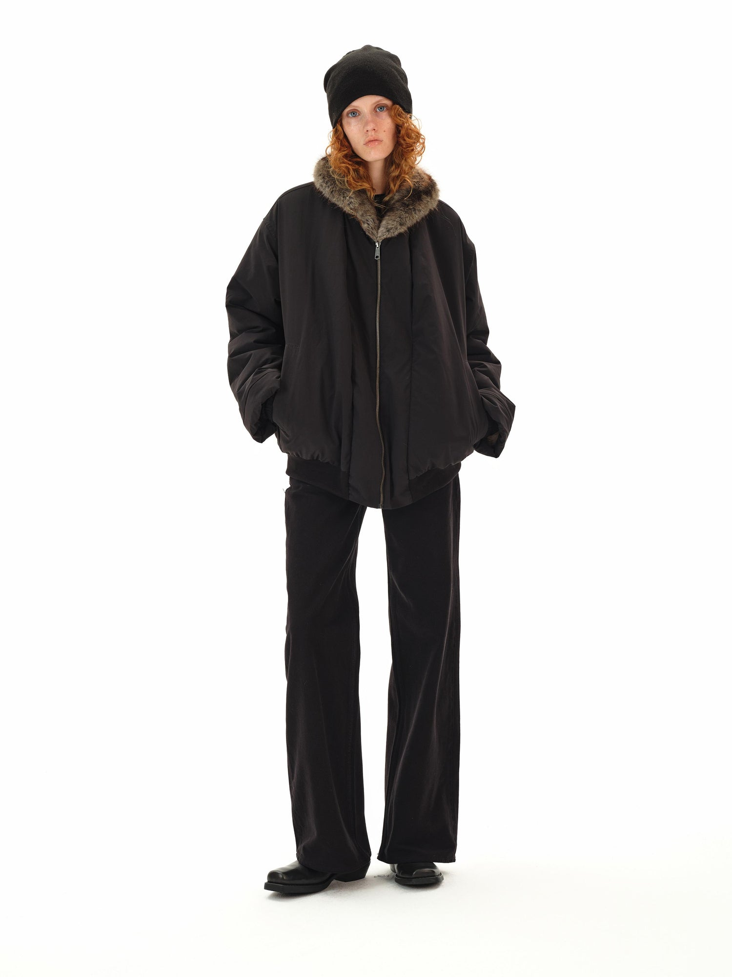 Northbutsouth Reversible Shearling Fur Coat V-neck T-shirt Long Sleeve