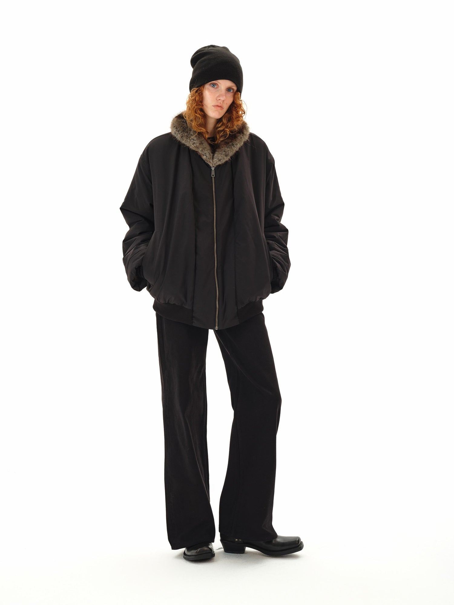 Northbutsouth Reversible Shearling Fur Coat V-neck T-shirt Long Sleeve