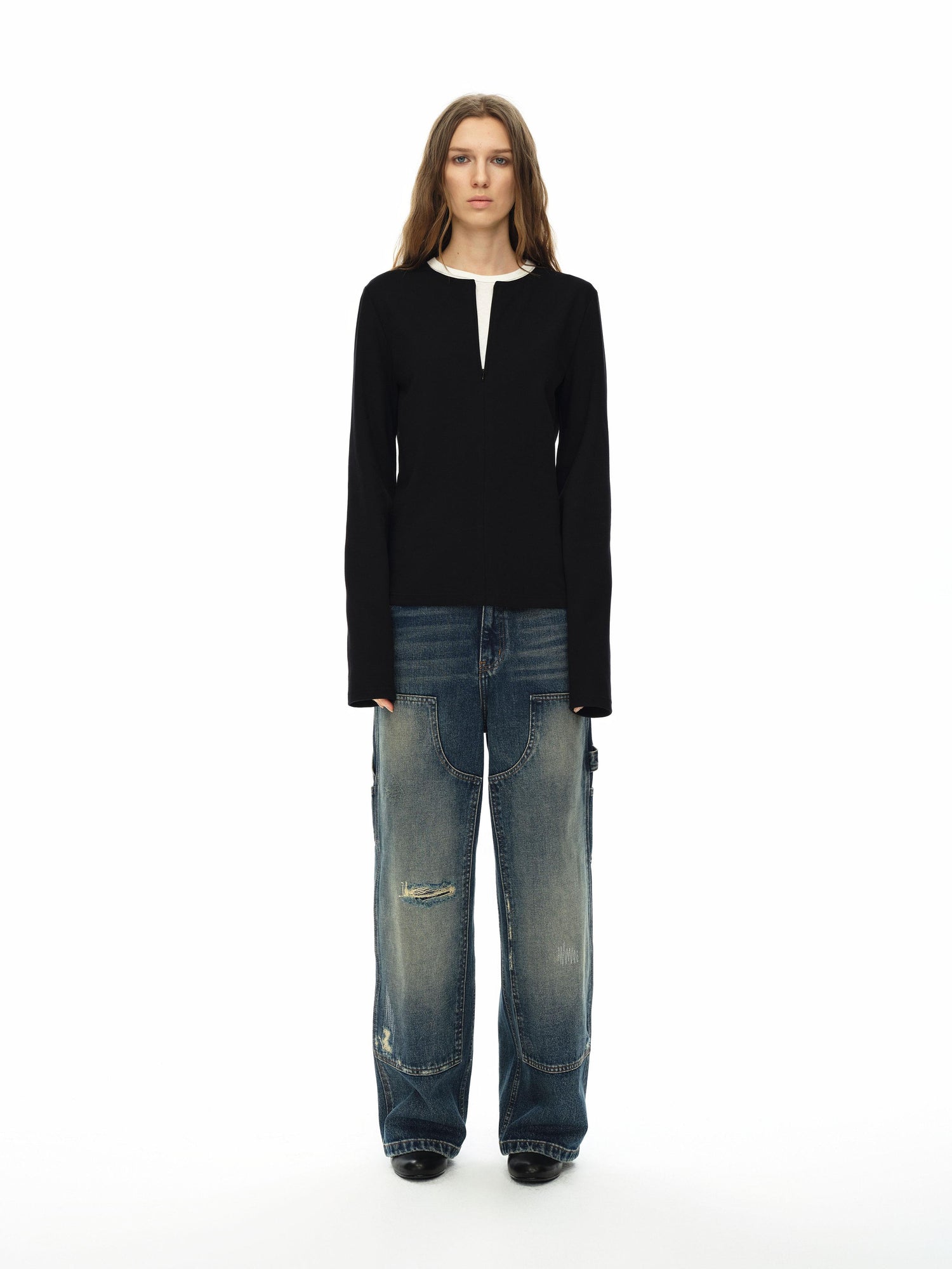 Northbutsouth Round Neck Semi Zip Layering Top