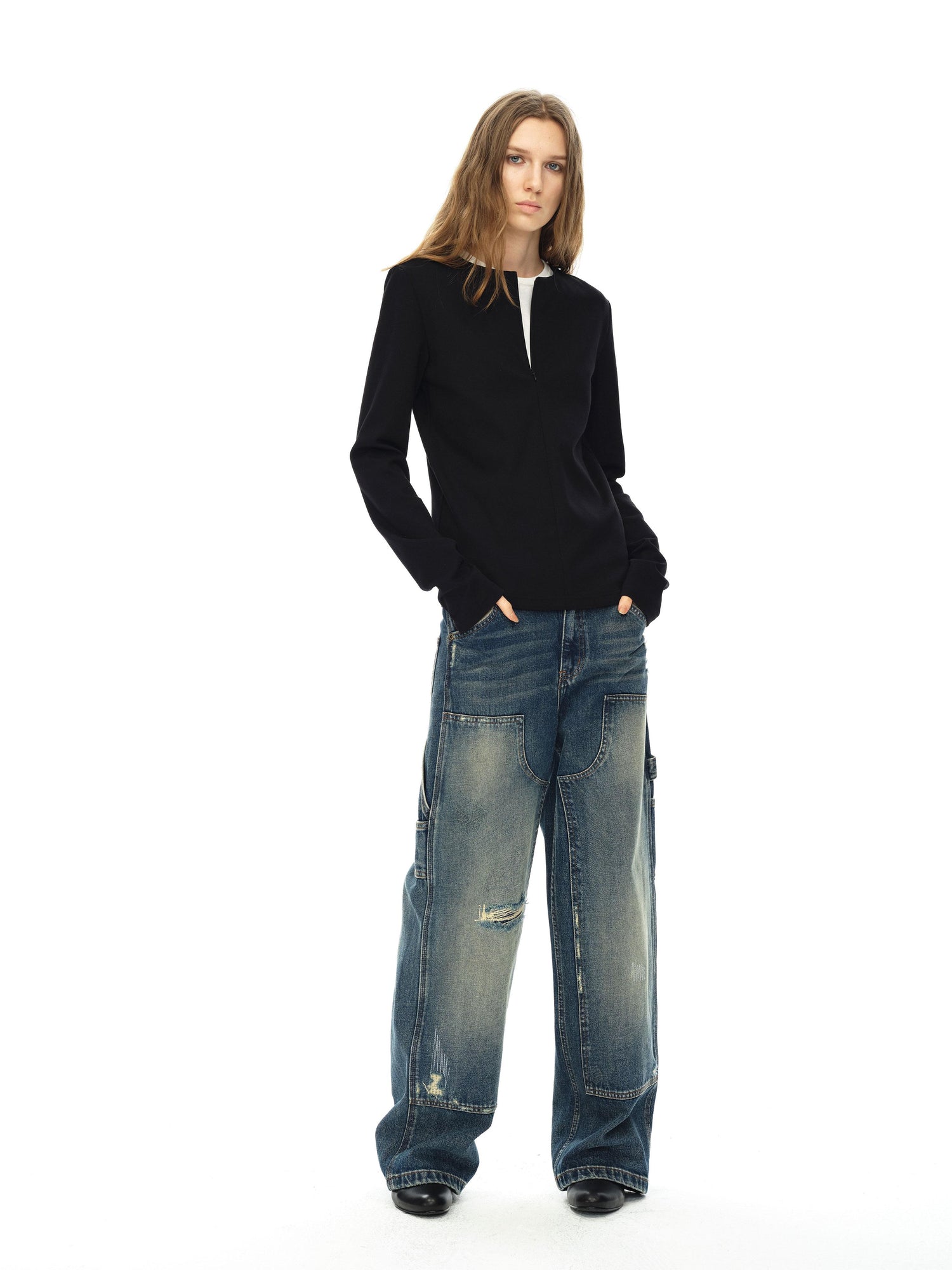 Northbutsouth Round Neck Semi Zip Layering Top