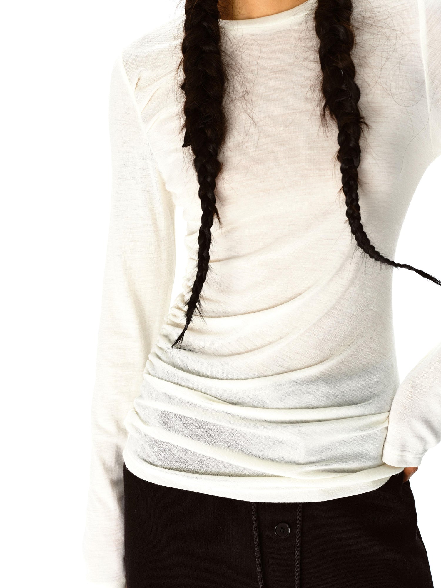 Northbutsouth Round Neck Wool Fitted Gather Top