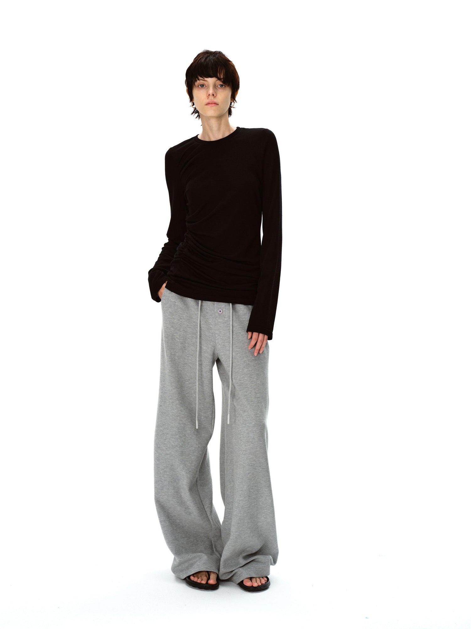 Northbutsouth Round Neck Wool Fitted Gather Top