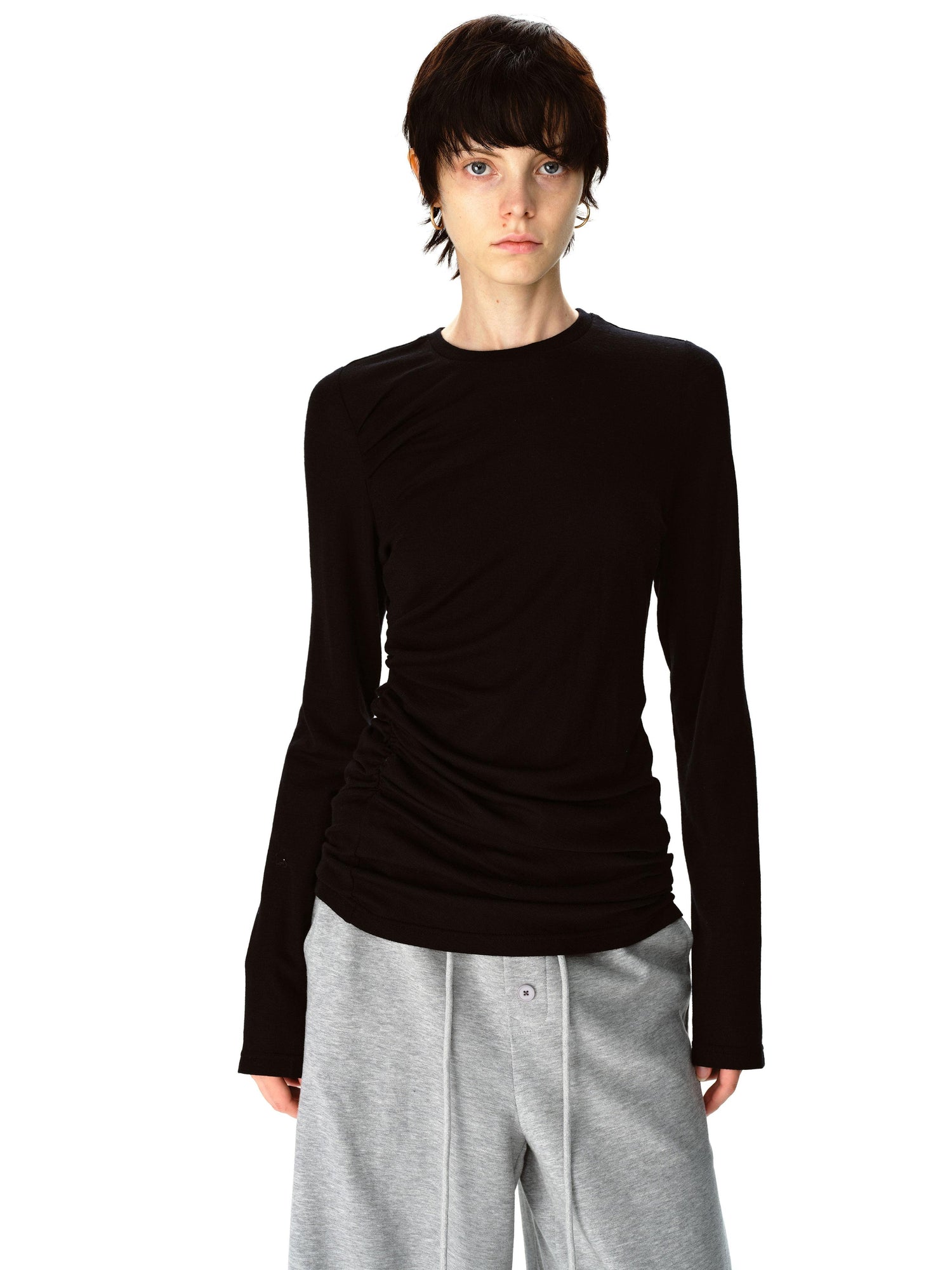 Northbutsouth Round Neck Wool Fitted Gather Top