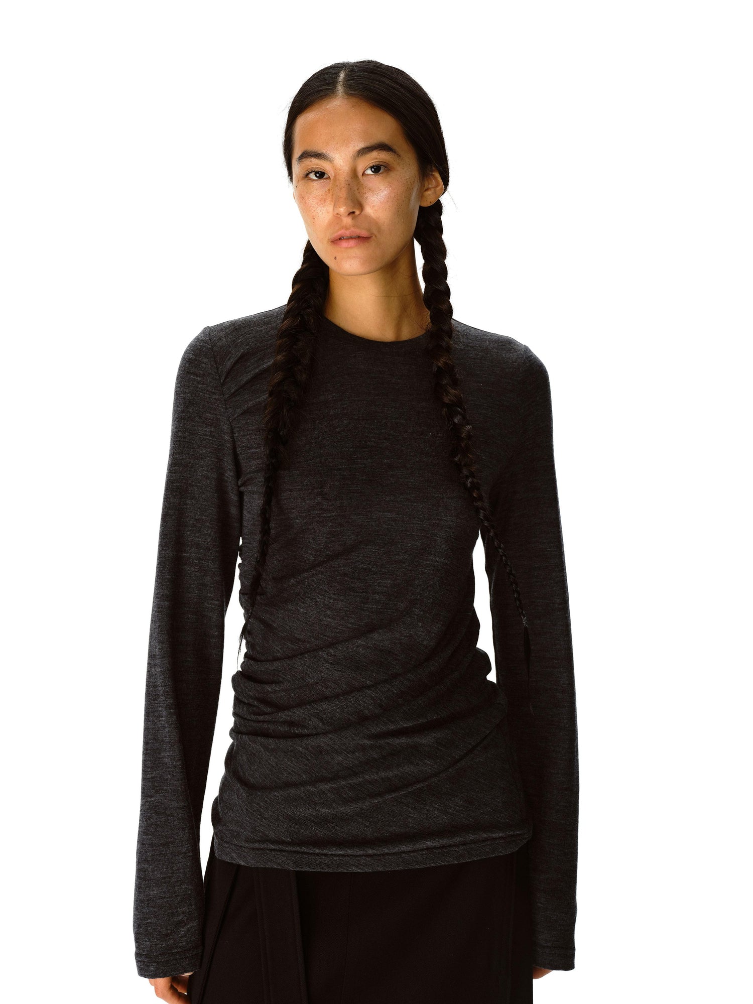 Northbutsouth Round Neck Wool Fitted Gather Top