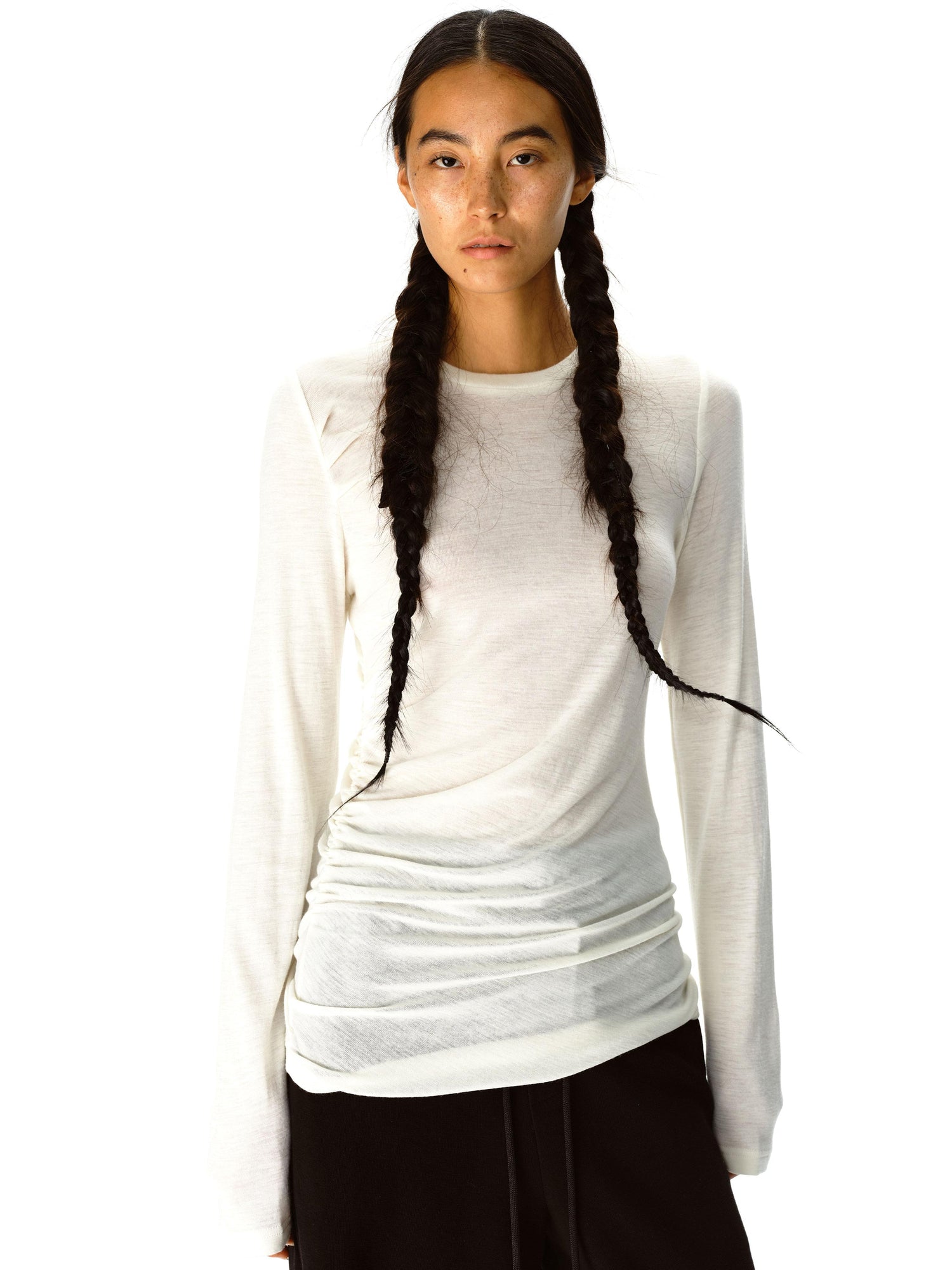 Northbutsouth Round Neck Wool Fitted Gather Top