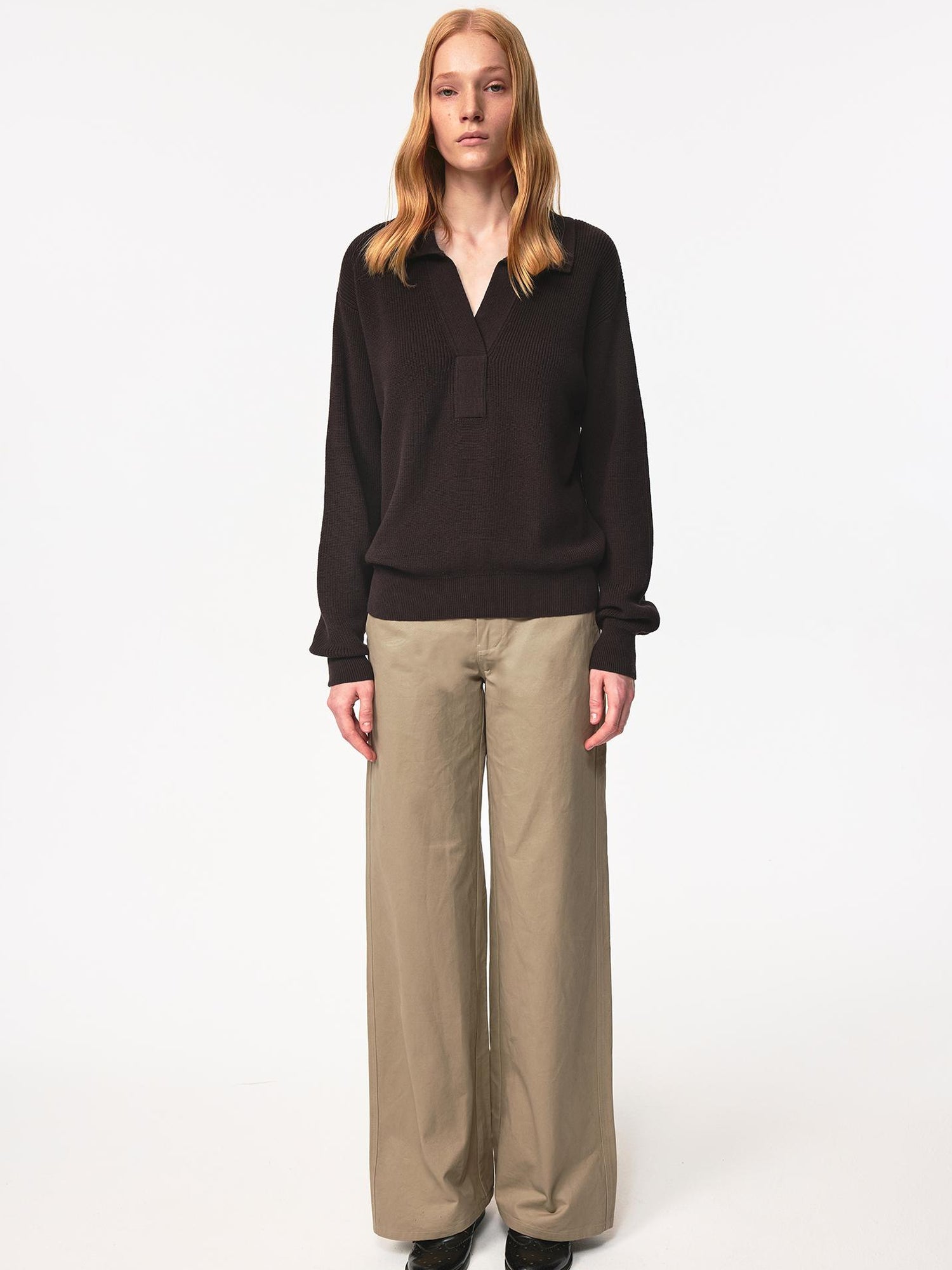 Northbutsouth Semi Collar Loose Stack Knit Polo Top