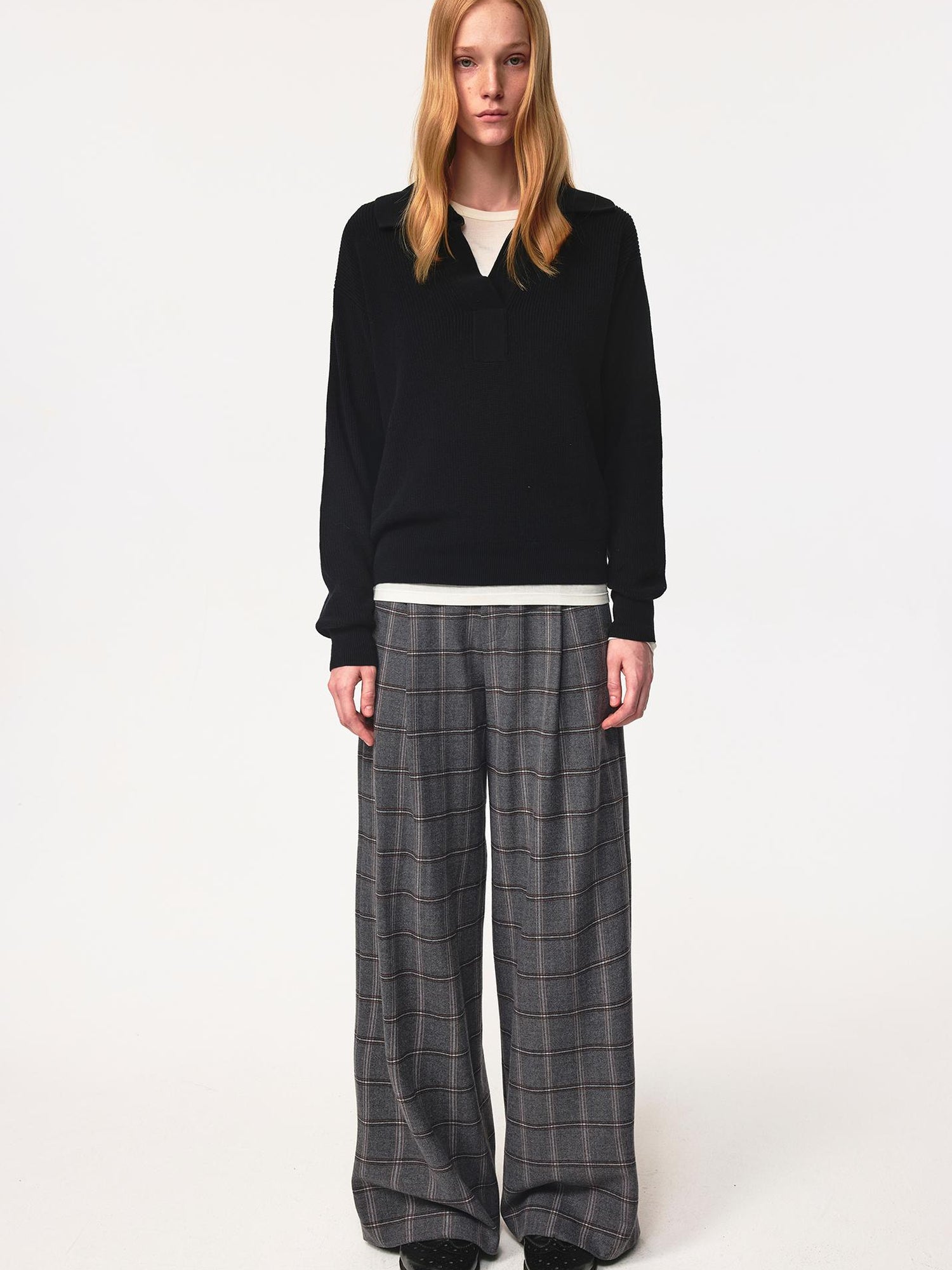Northbutsouth Semi Collar Loose Stack Knit Polo Top