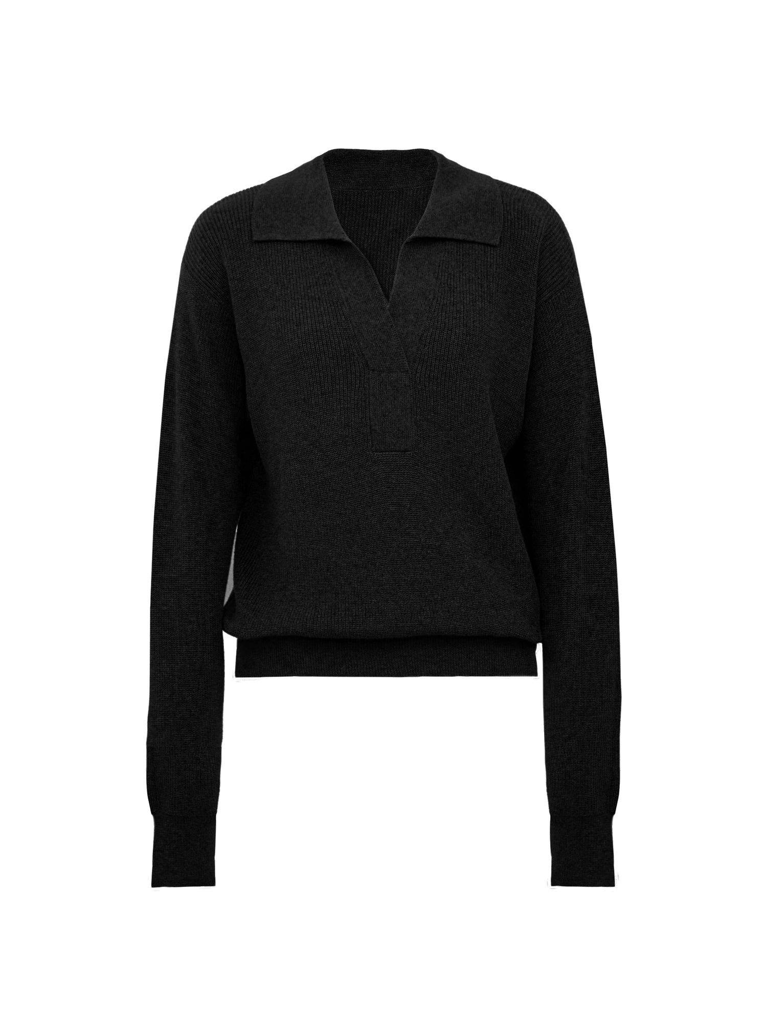 Semi Collar Loose Stack Knit Polo Top