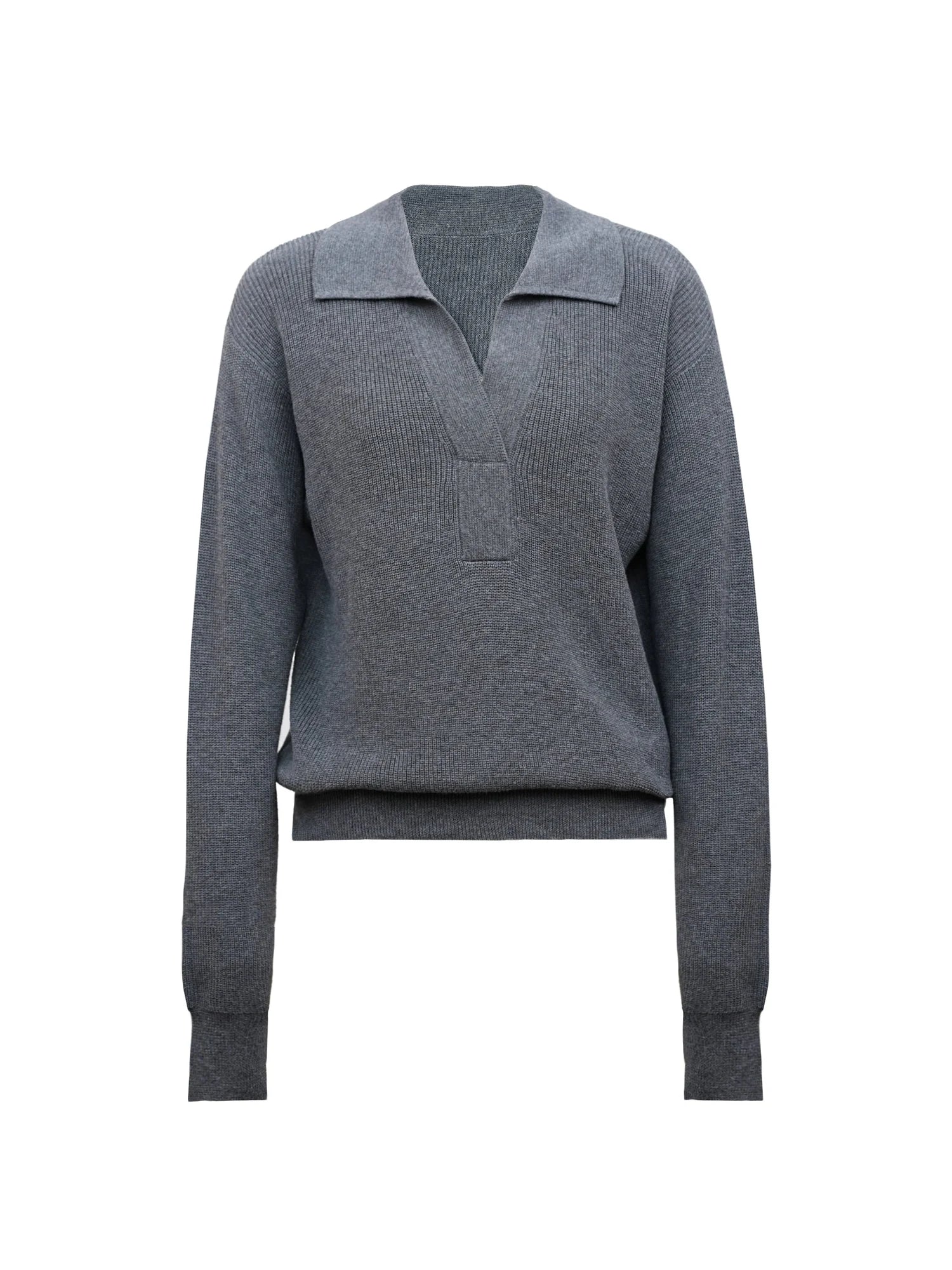 Semi Collar Loose Stack Knit Polo Top