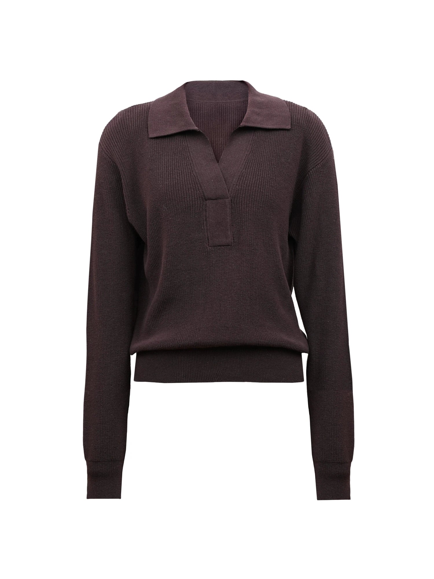 Semi Collar Loose Stack Knit Polo Top