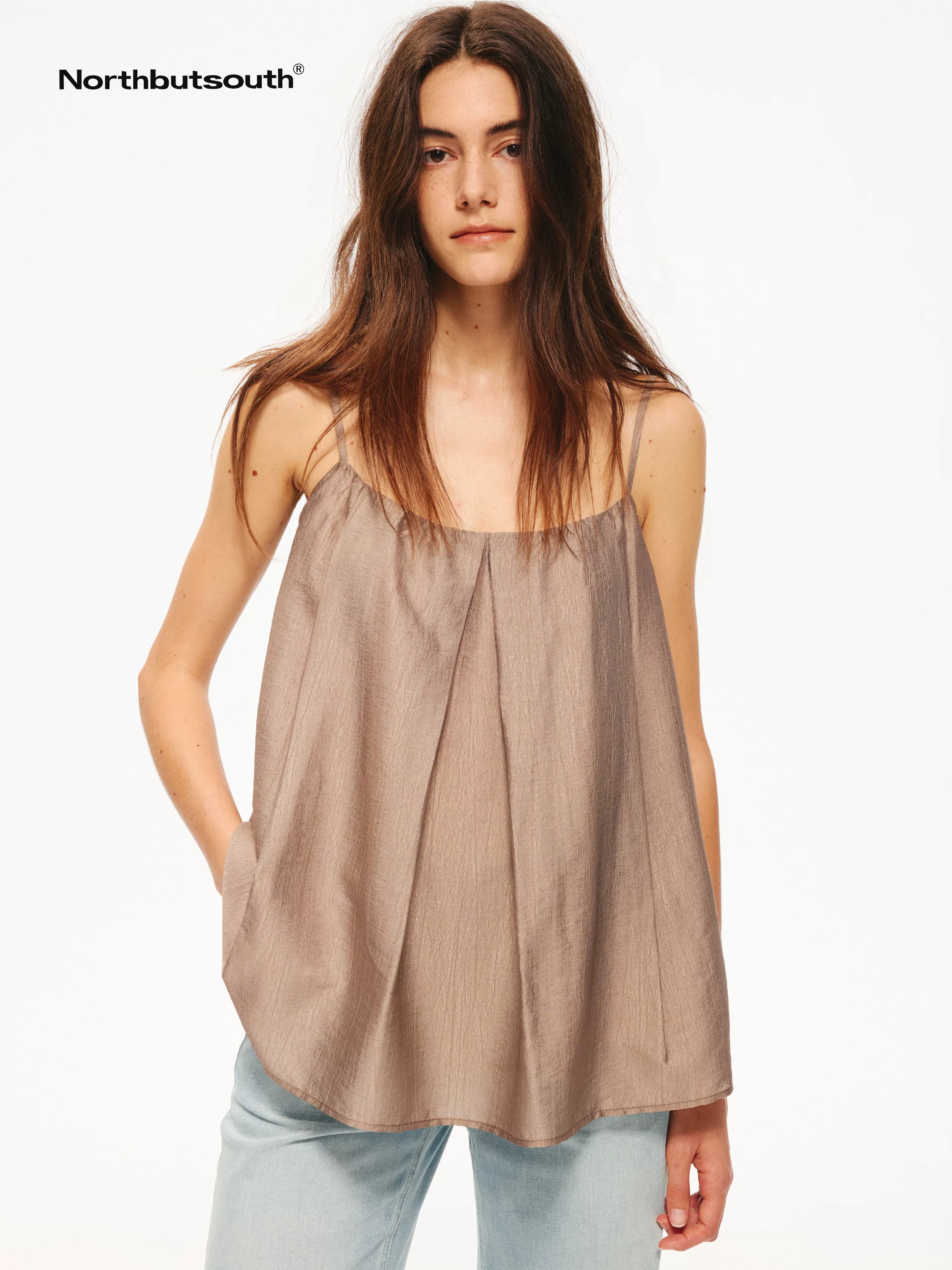 Northbutsouth Sheer Textured Adjustable Side Coverage Pleated Women&