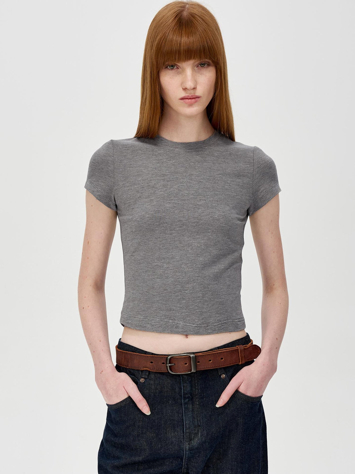 Northbutsouth Short Sleeve Crop T-Shirt Classic Round Neck High Stretch Slim Fit Basic Tee Multi Colors