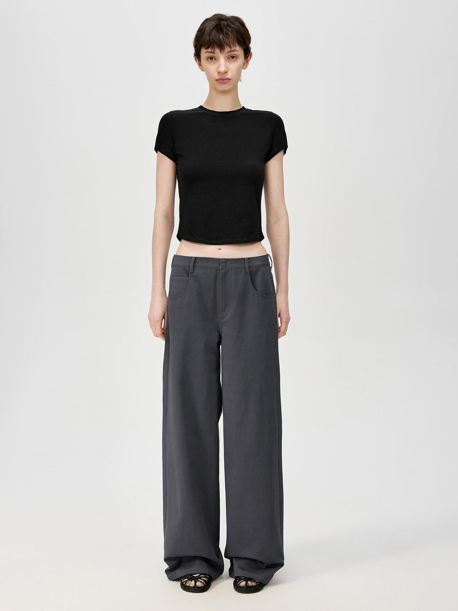 Northbutsouth Short Sleeve Crop T-Shirt Classic Round Neck High Stretch Slim Fit Basic Tee Multi Colors