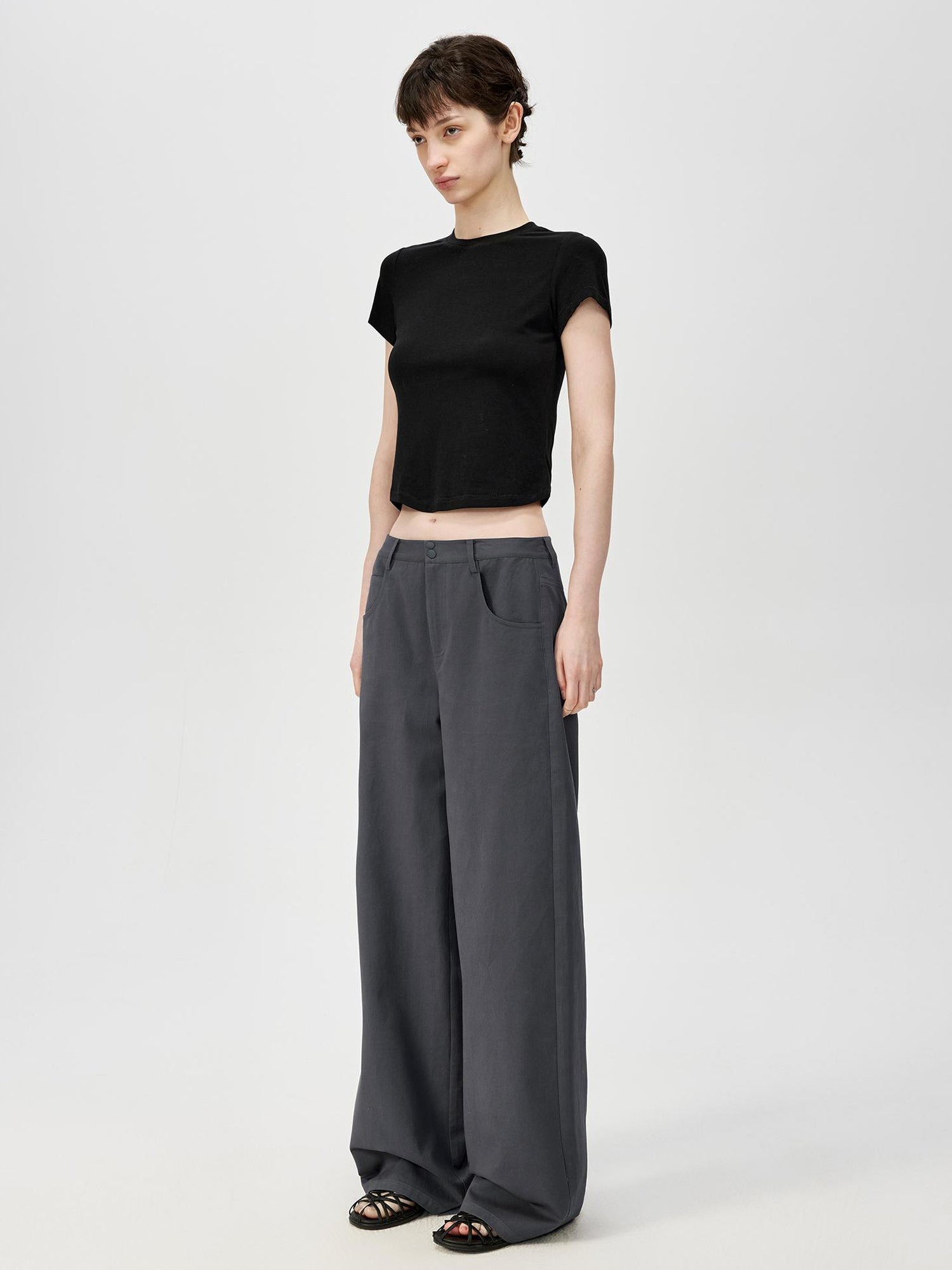 Northbutsouth Short Sleeve Crop T-Shirt Classic Round Neck High Stretch Slim Fit Basic Tee Multi Colors