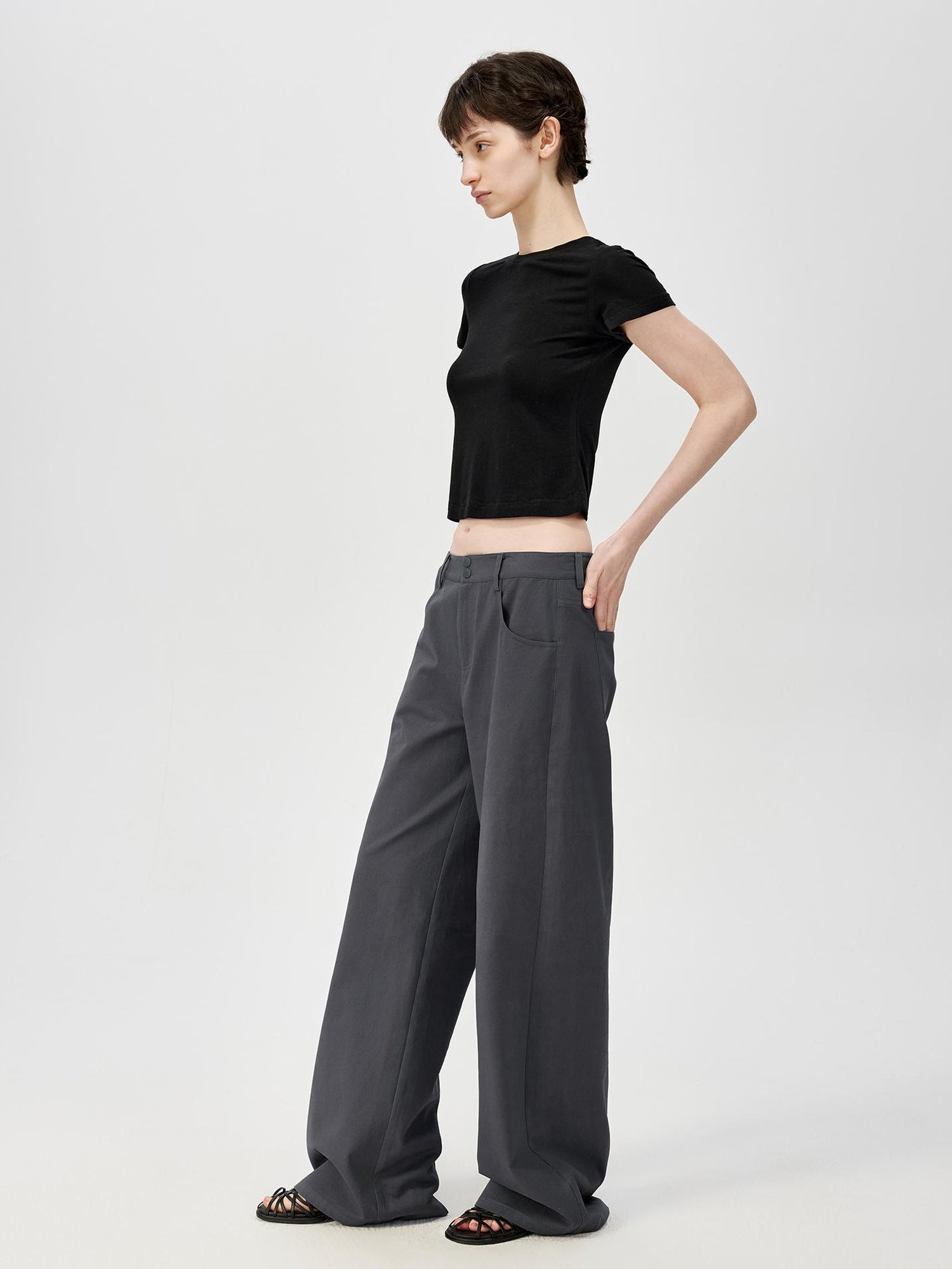 Northbutsouth Short Sleeve Crop T-Shirt Classic Round Neck High Stretch Slim Fit Basic Tee Multi Colors