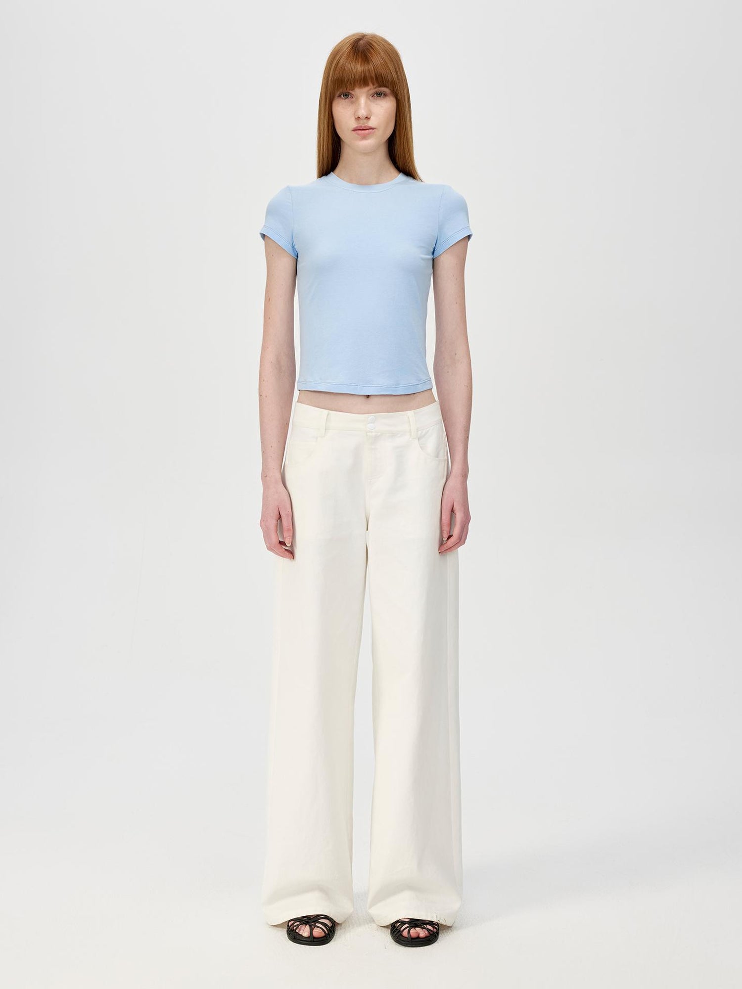 Northbutsouth Short Sleeve Crop T-Shirt Classic Round Neck High Stretch Slim Fit Basic Tee Multi Colors