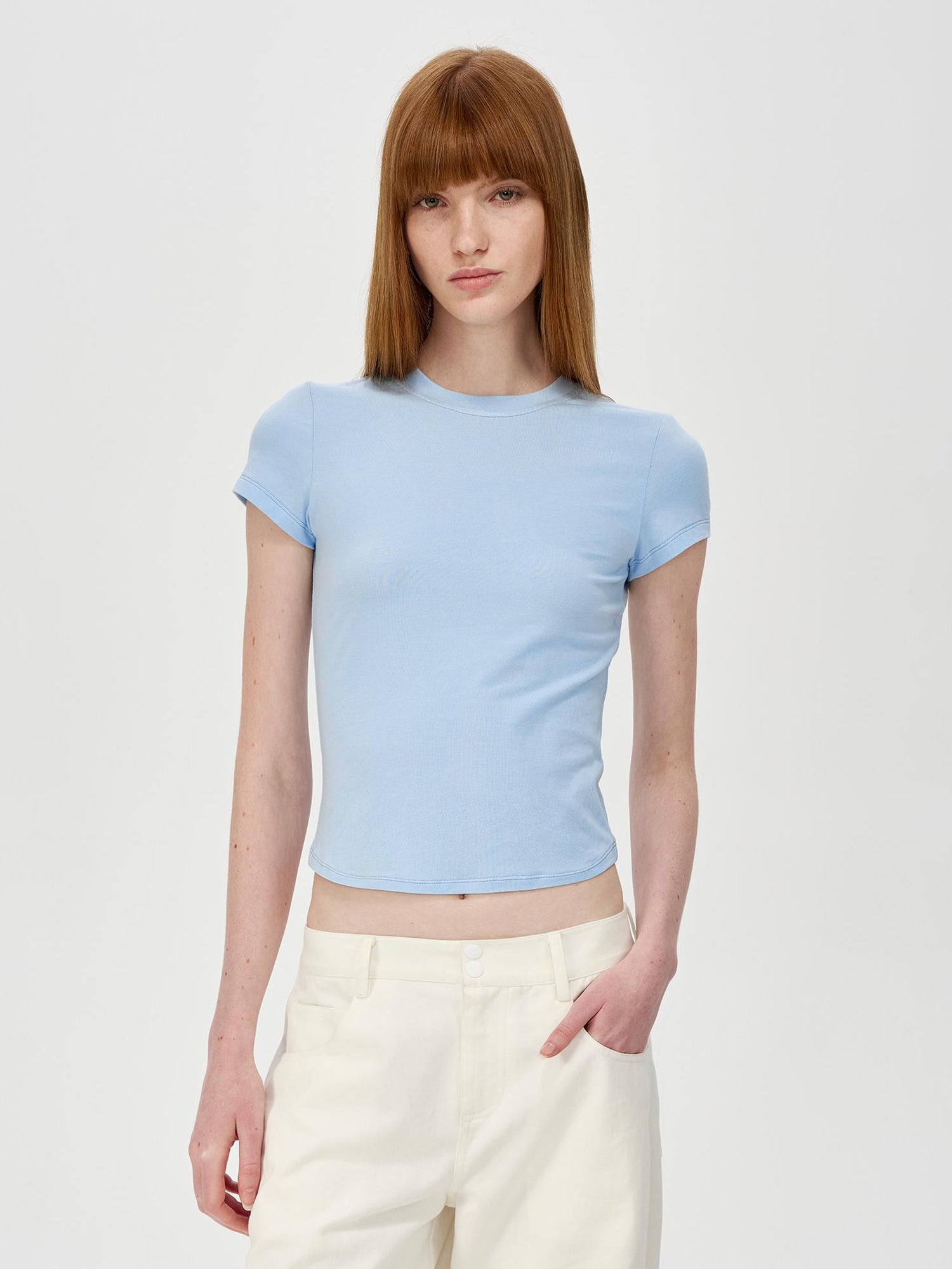 Northbutsouth Short Sleeve Crop T-Shirt Classic Round Neck High Stretch Slim Fit Basic Tee Multi Colors