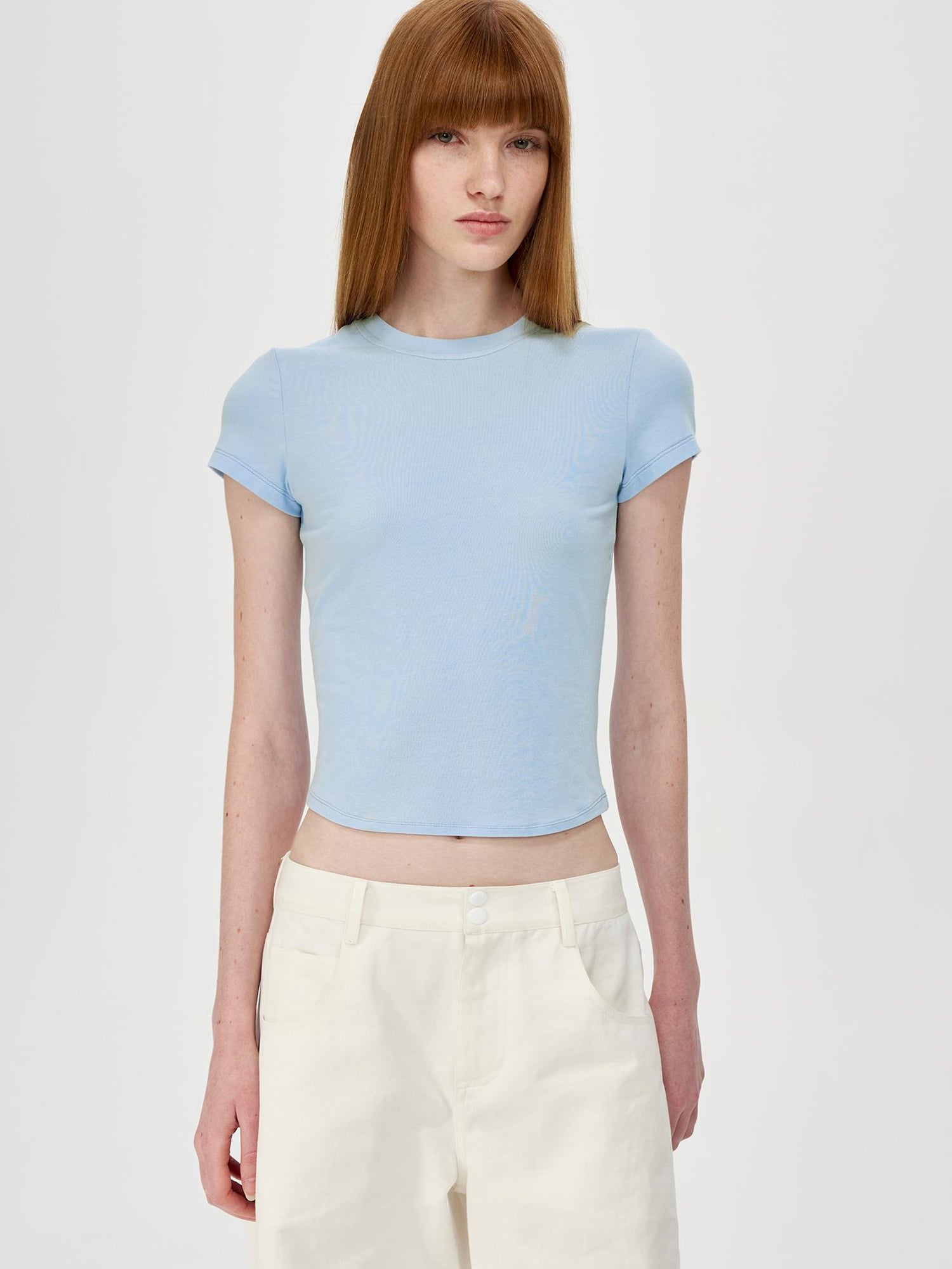 Northbutsouth Short Sleeve Crop T-Shirt Classic Round Neck High Stretch Slim Fit Basic Tee Multi Colors