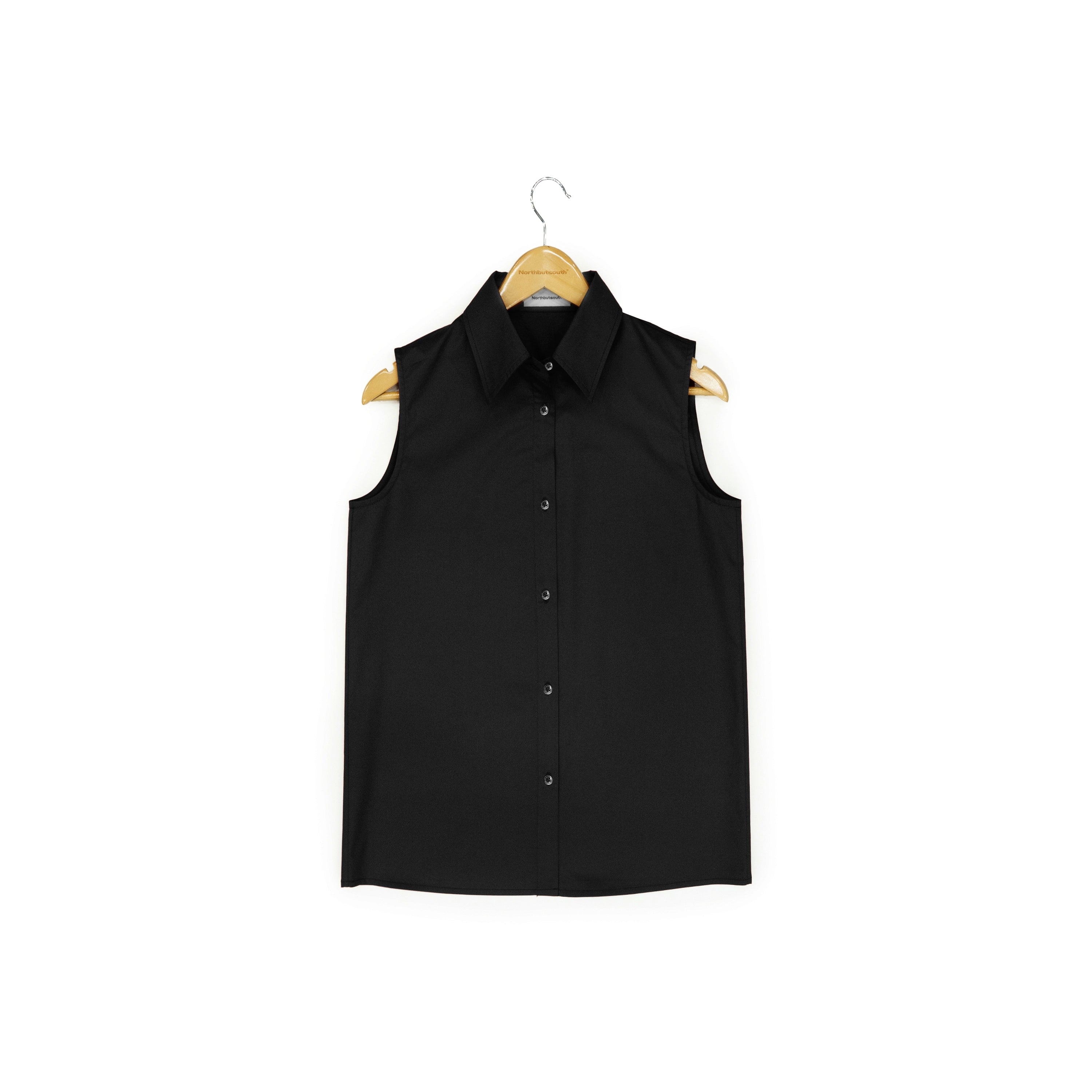 Northbutsouth Single Row Button Sleeveless Cotton Shirt in Black and Red MISSTT