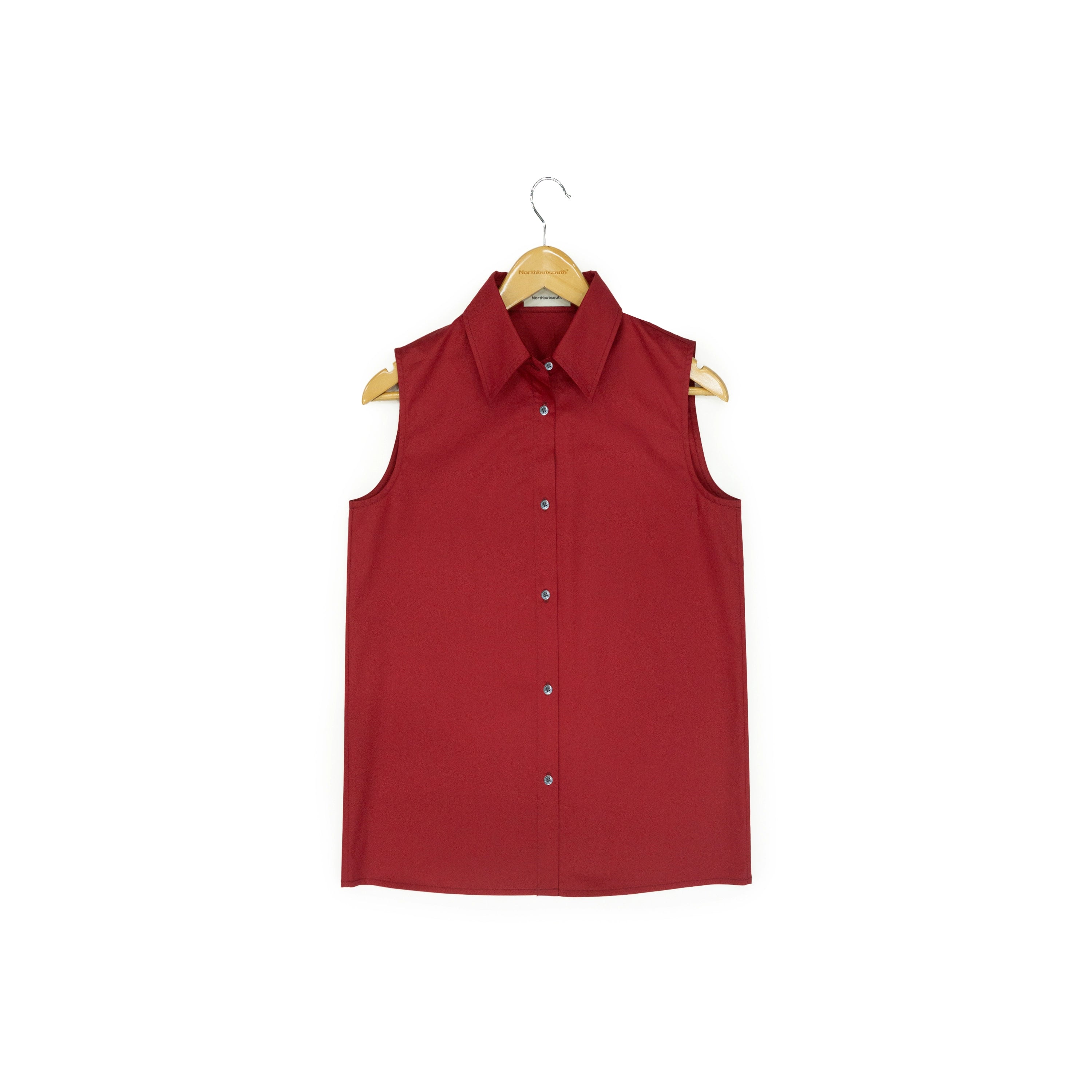 Northbutsouth Single Row Button Sleeveless Cotton Shirt in Black and Red MISSTT