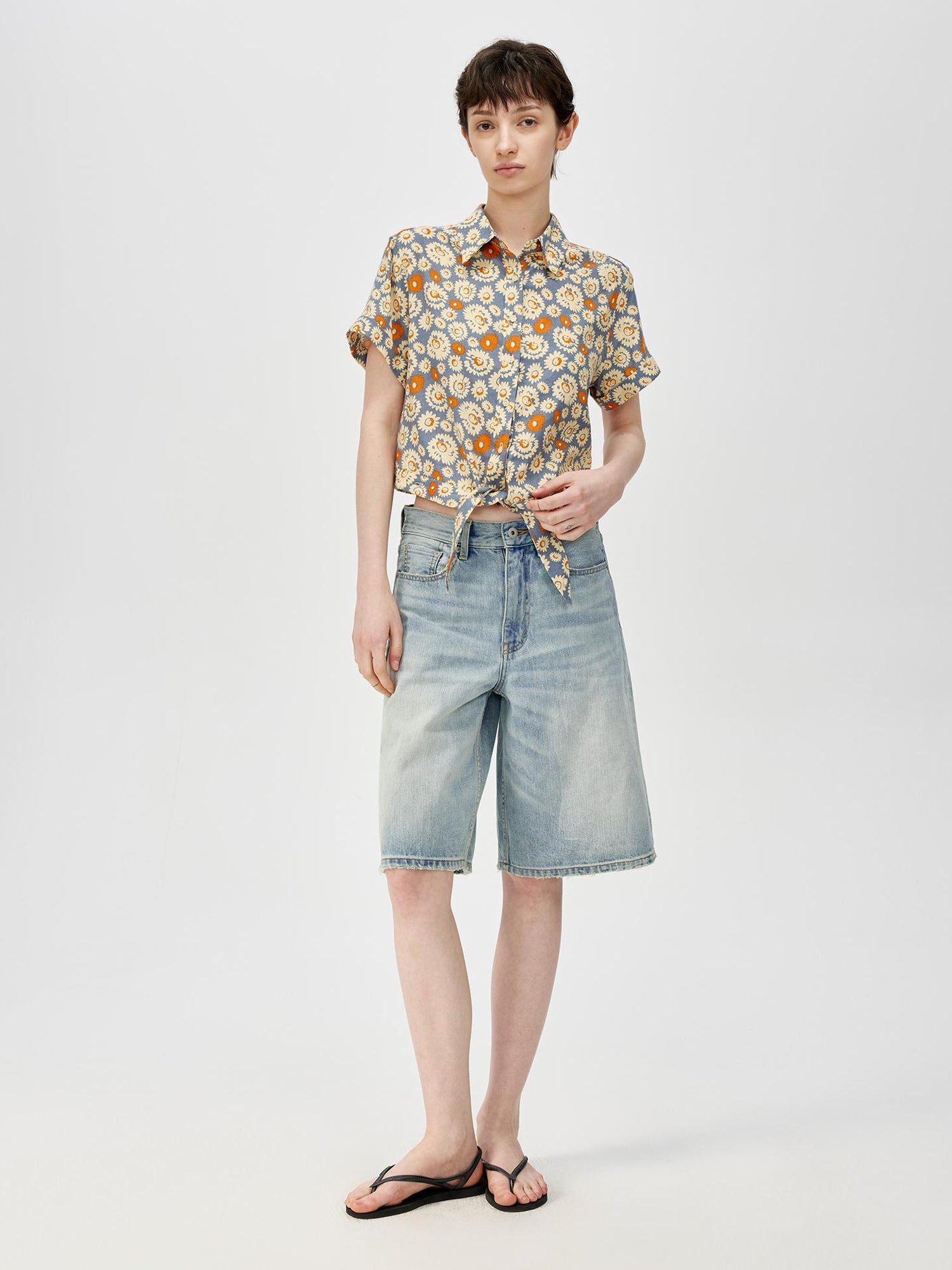 Northbutsouth Sky Blue Classic Wash Mid Low Waist Denim Shorts