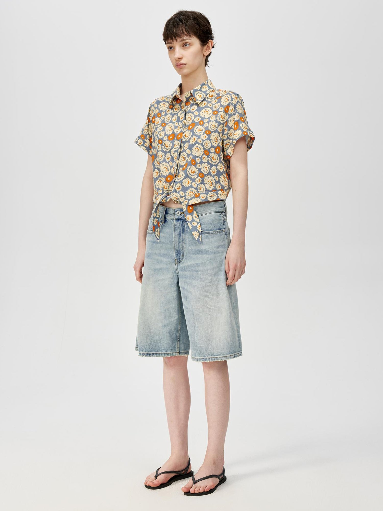 Northbutsouth Sky Blue Classic Wash Mid Low Waist Denim Shorts