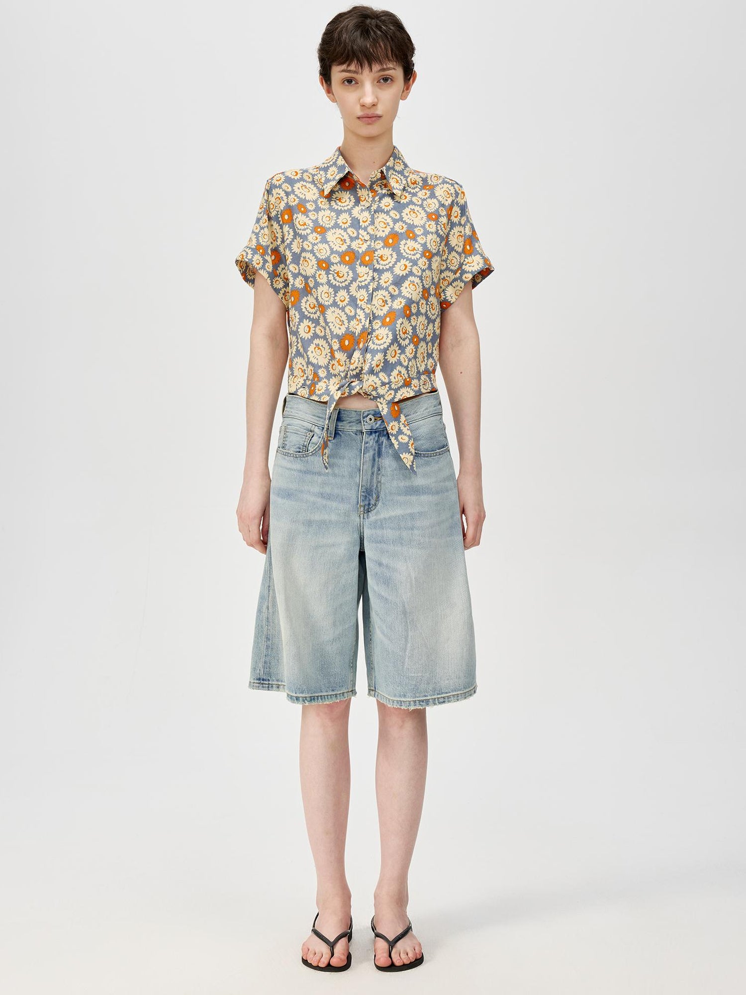 Northbutsouth Sky Blue Classic Wash Mid Low Waist Denim Shorts