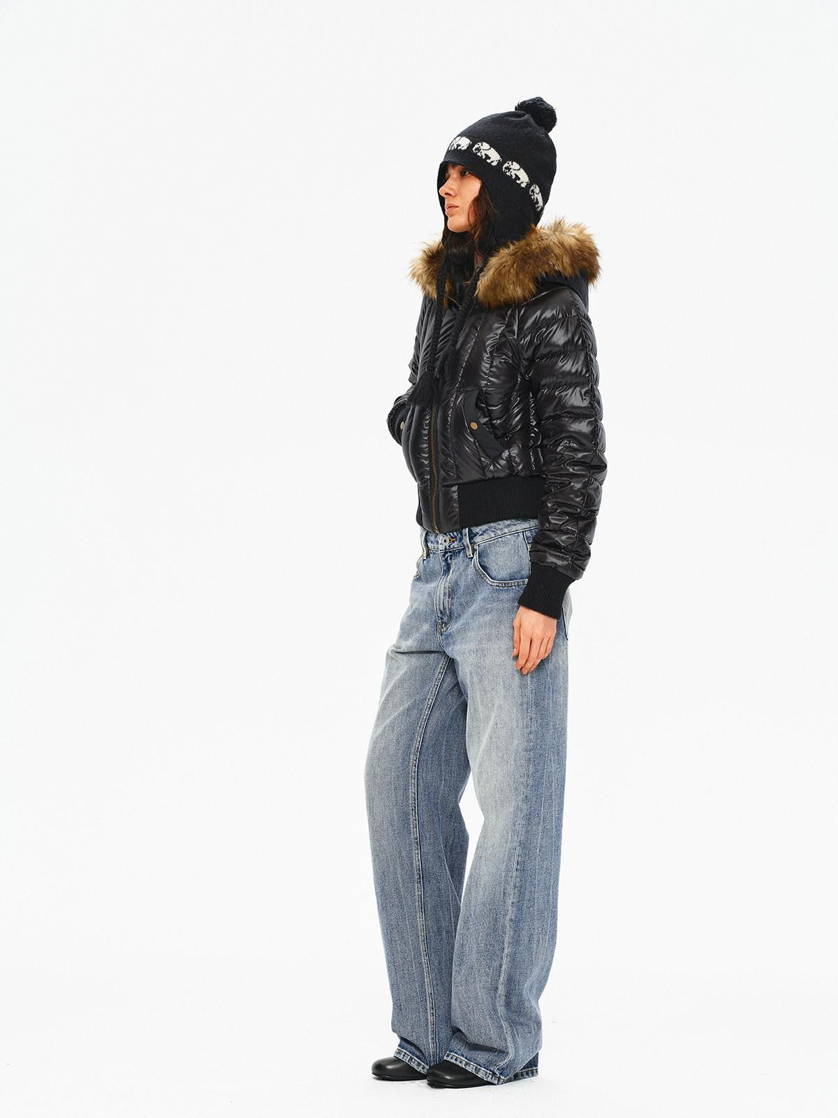 Northbutsouth Slim Fit Hooded Aviator Fur Collar Women&