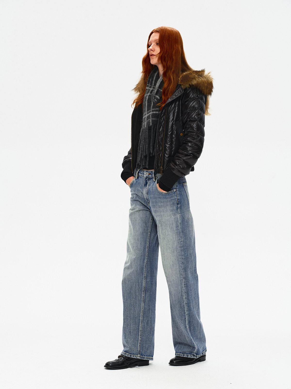 Northbutsouth Slim Fit Hooded Aviator Fur Collar Women&