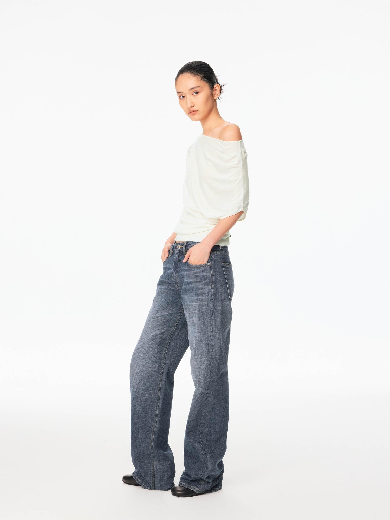 Northbutsouth Smoky Blue Washed Slub Mid Low Rise Women&