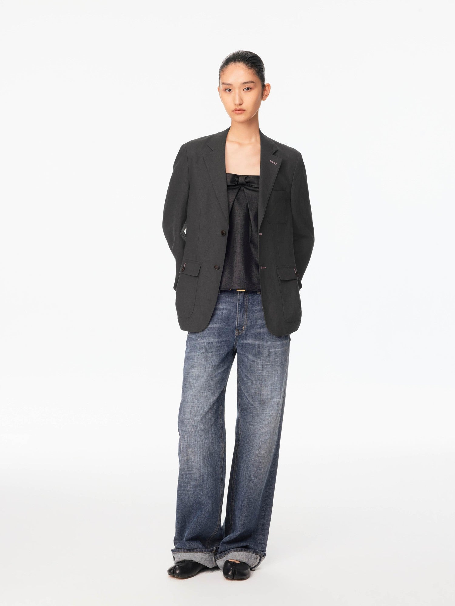 Northbutsouth Smoky Blue Washed Slub Mid Low Rise Women&