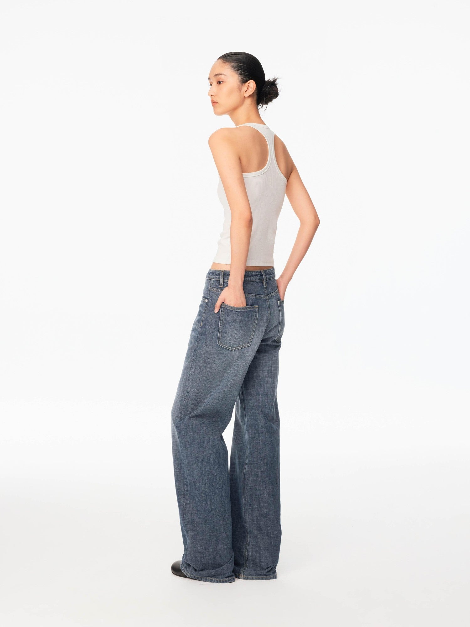 Northbutsouth Smoky Blue Washed Slub Mid Low Rise Women&