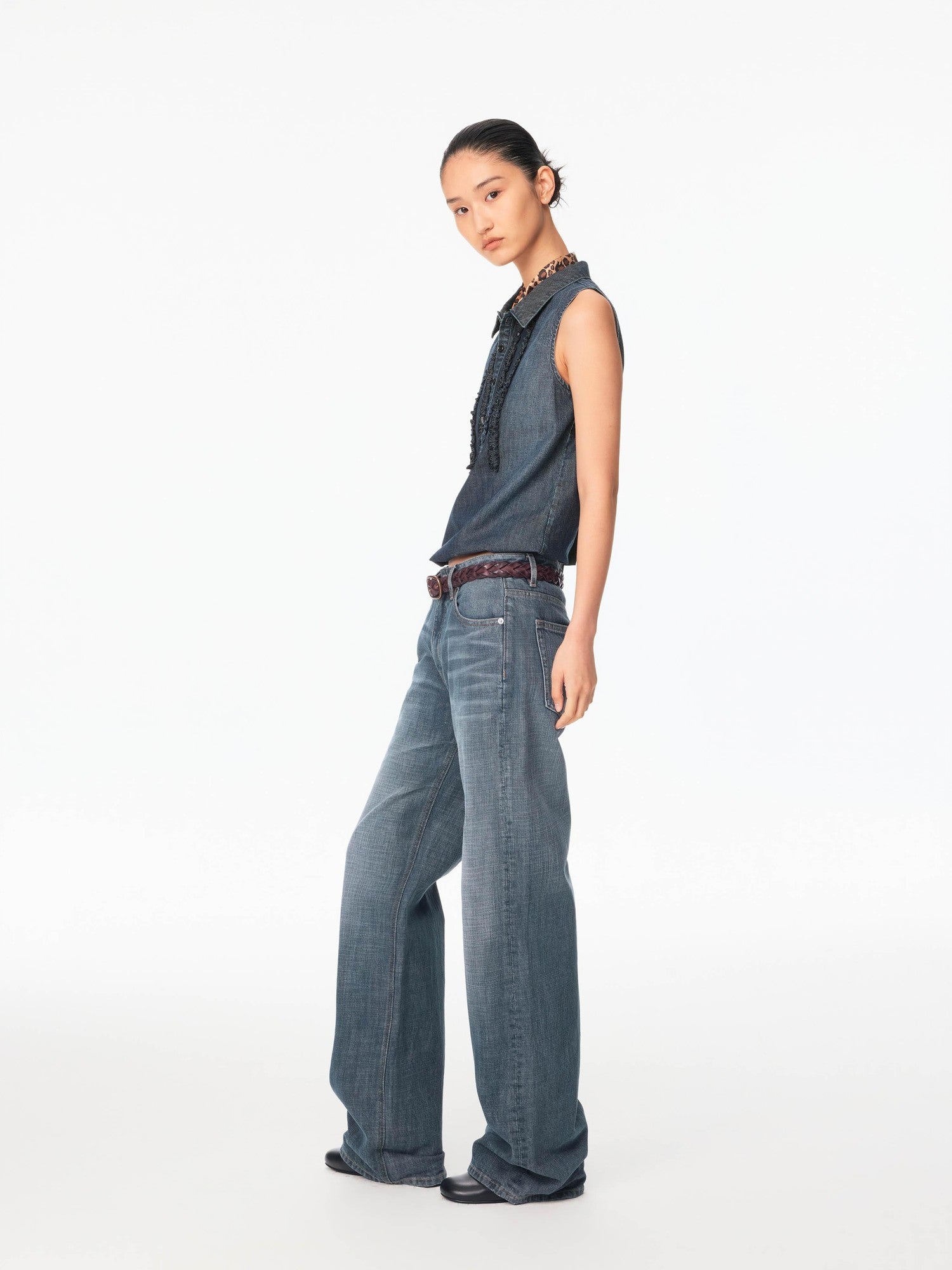 Northbutsouth Smoky Blue Washed Slub Mid Low Rise Women&
