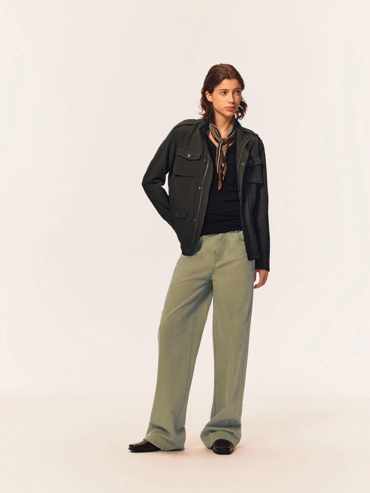 Northbutsouth Stand Collar Multi Pocket Color Block Slim Fit Women&
