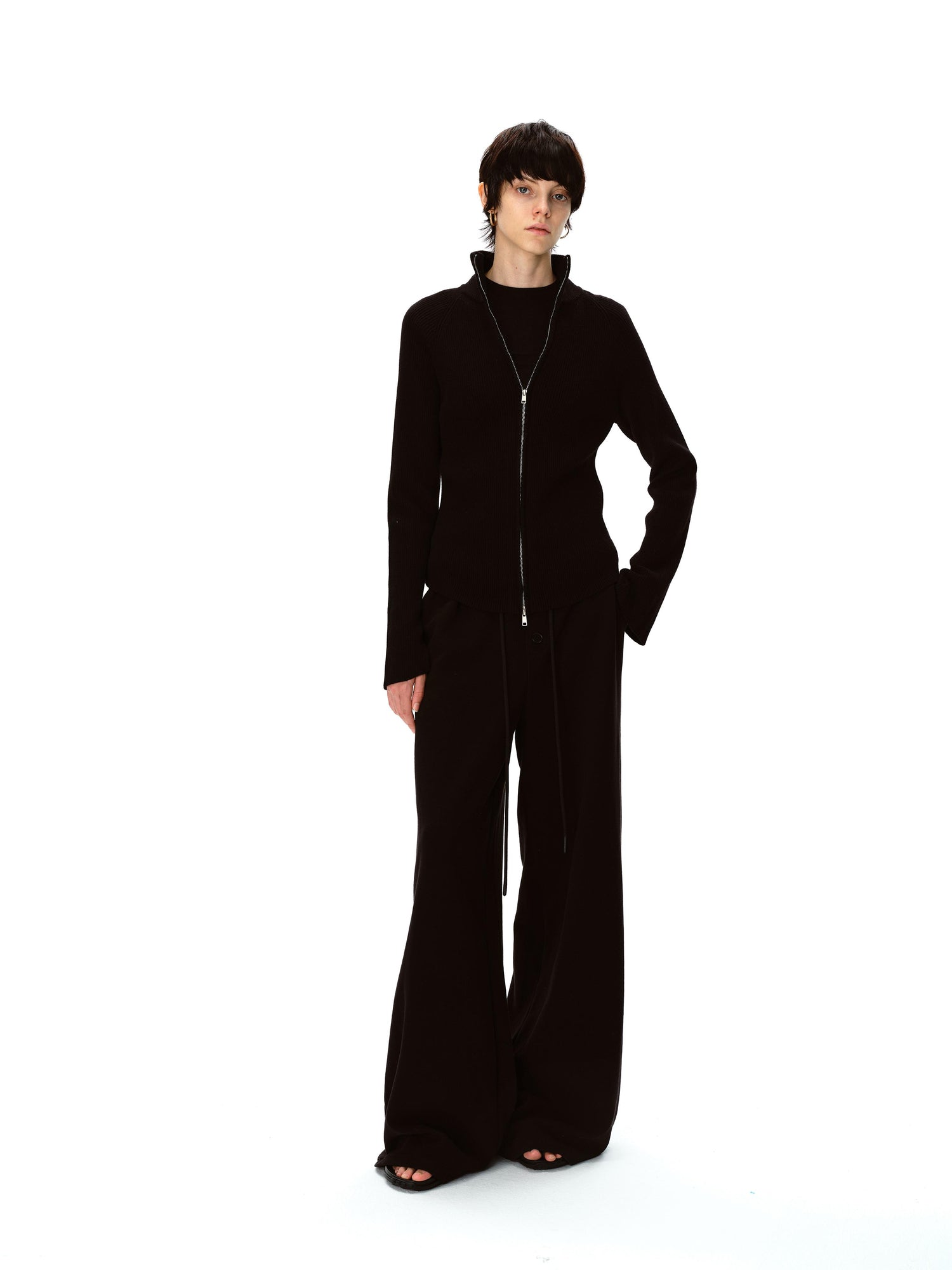 Northbutsouth Stand Collar Wool Double Headed Zipper Cardigan Sweater