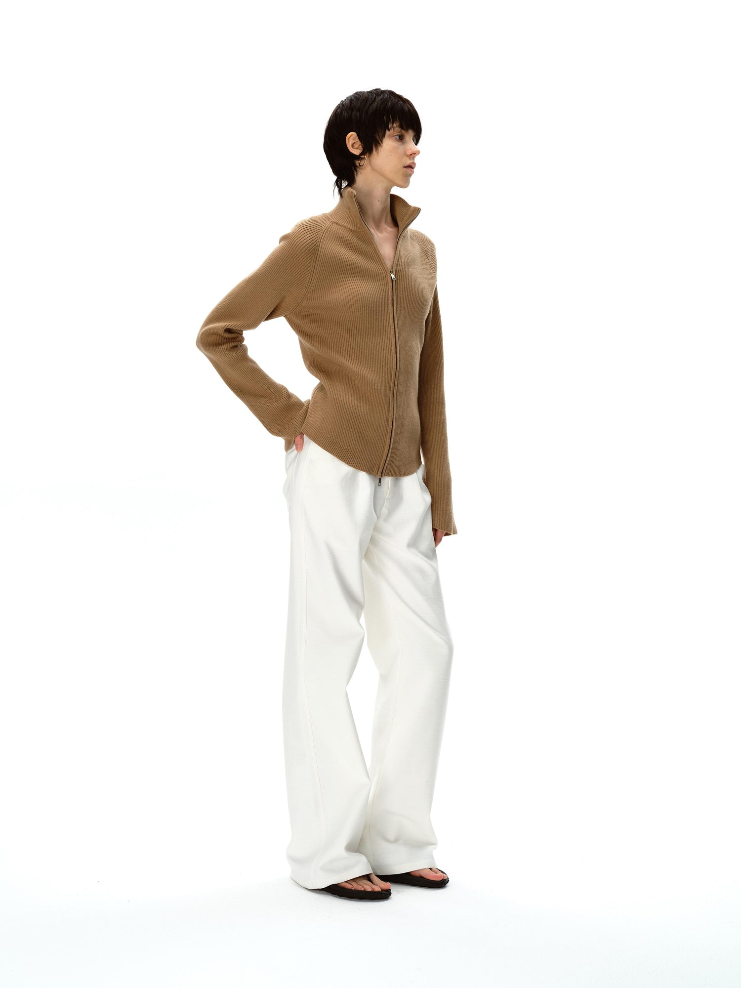 Northbutsouth Stand Collar Wool Double Headed Zipper Cardigan Sweater