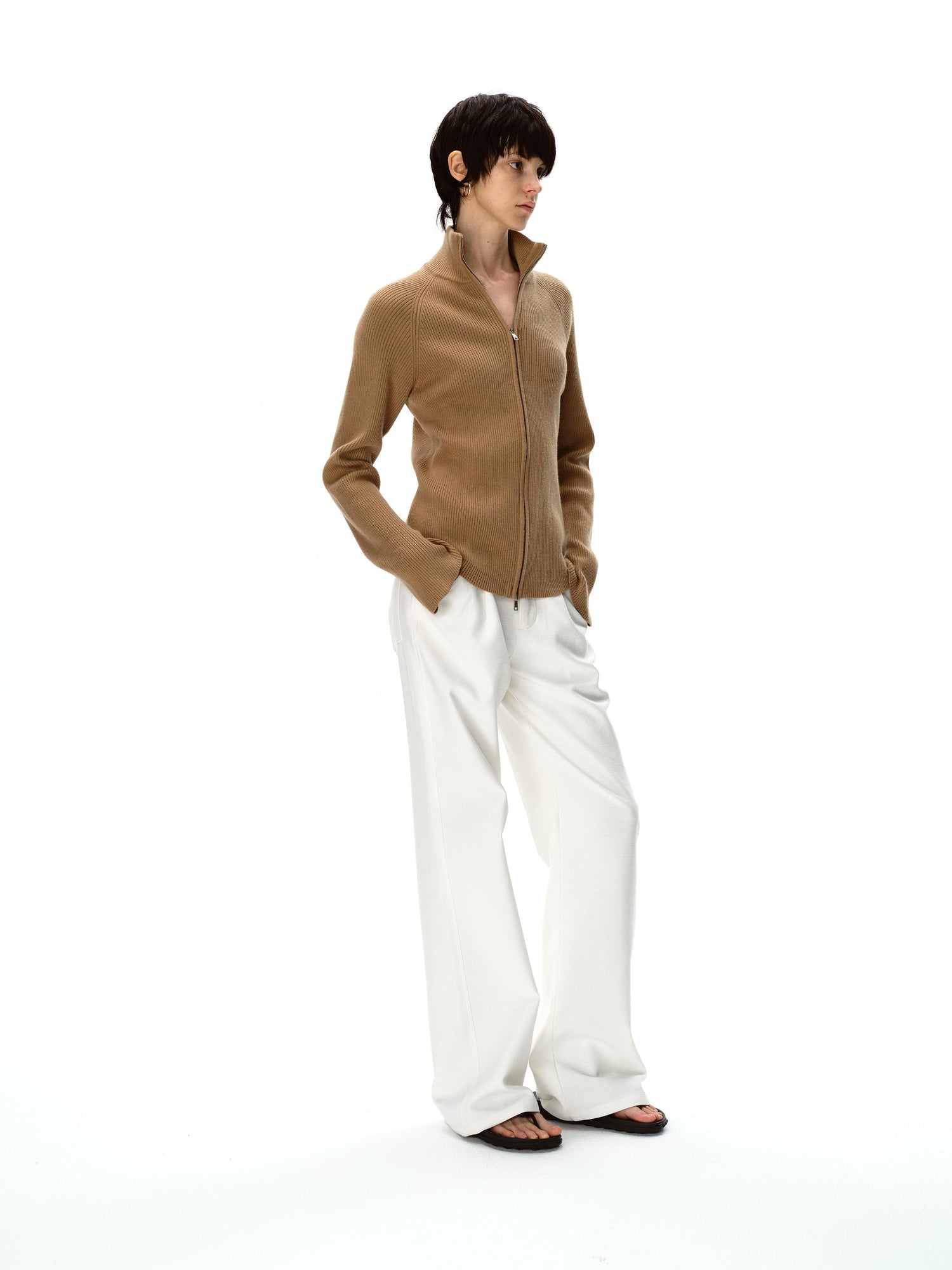 Northbutsouth Stand Collar Wool Double Headed Zipper Cardigan Sweater