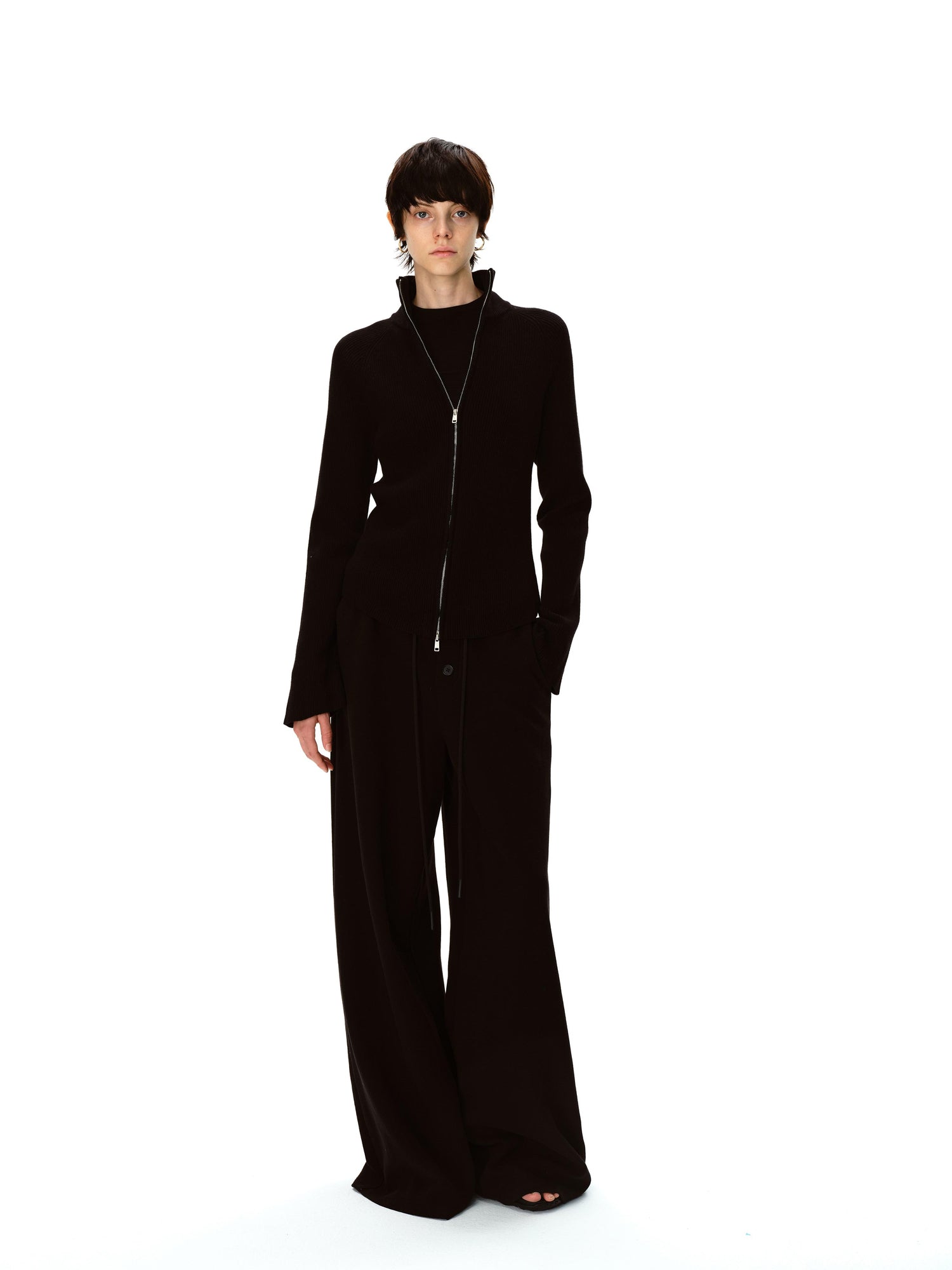 Northbutsouth Stand Collar Wool Double Headed Zipper Cardigan Sweater