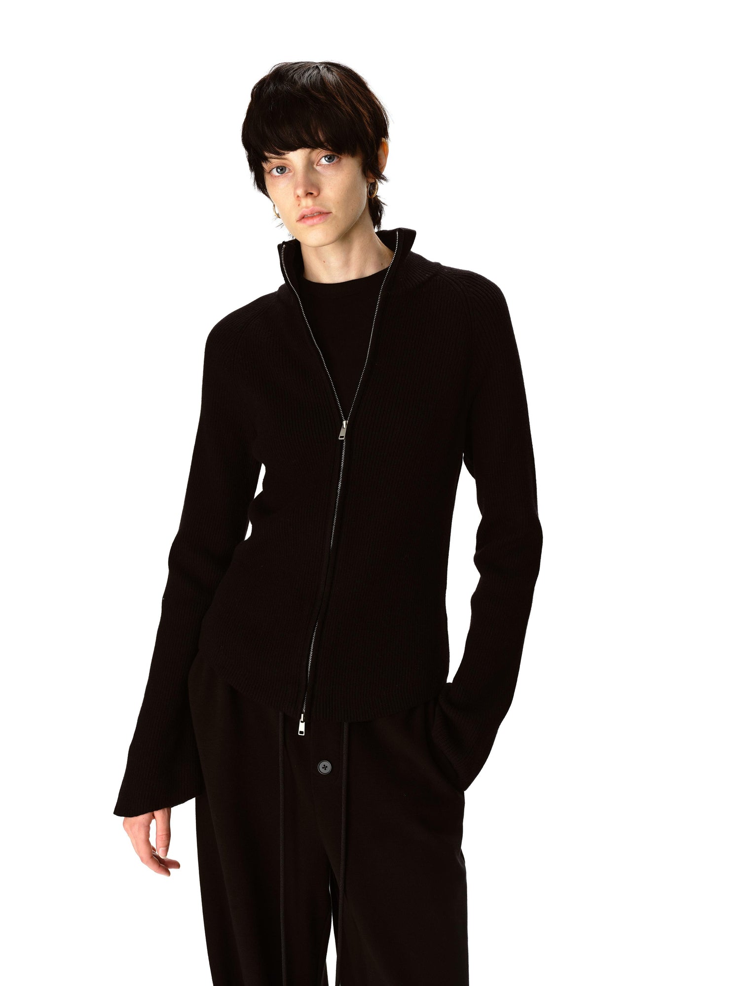 Northbutsouth Stand Collar Wool Double Headed Zipper Cardigan Sweater