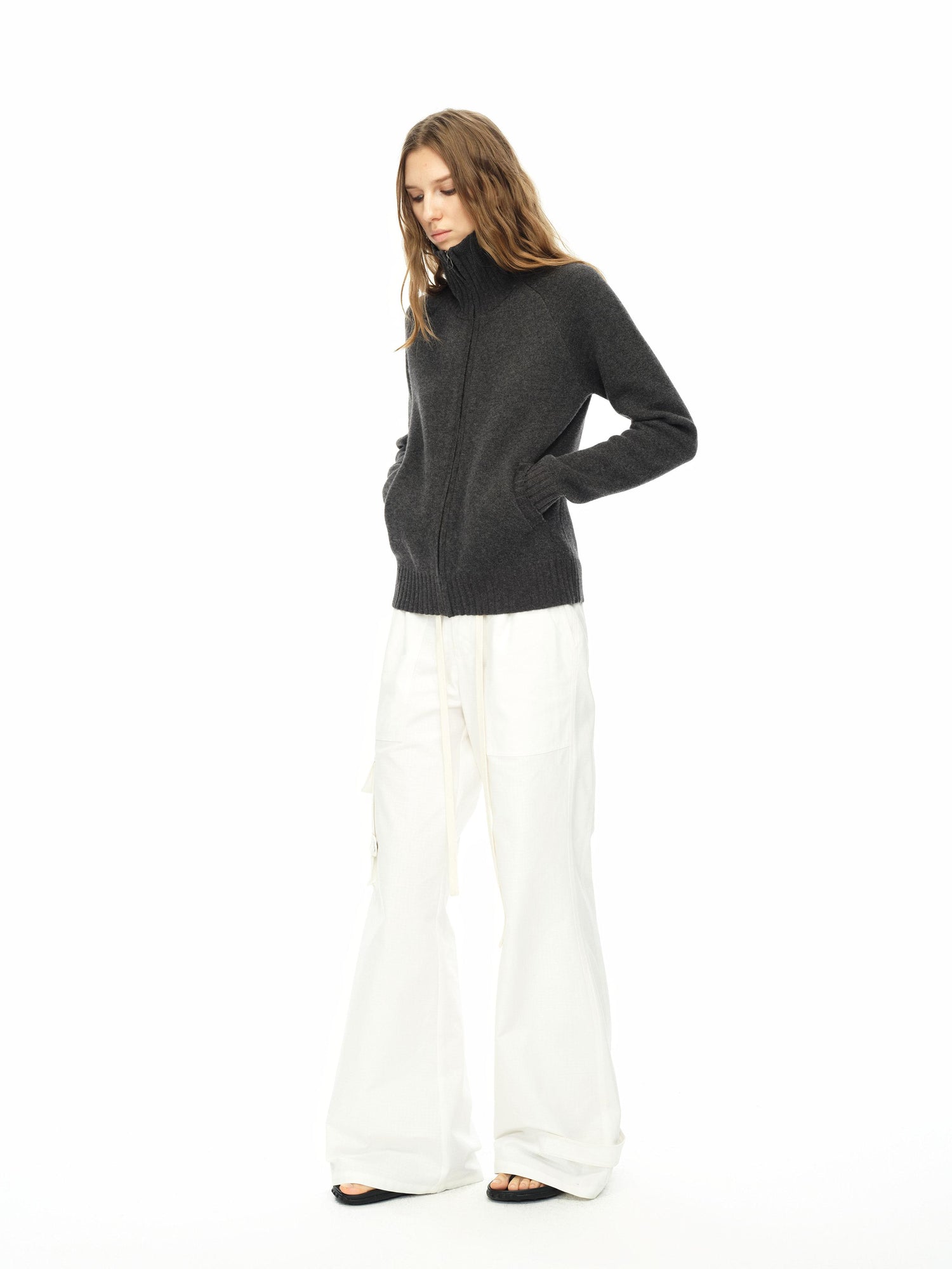 Northbutsouth Stand Collar Zip Up Knit Jacket With Pockets