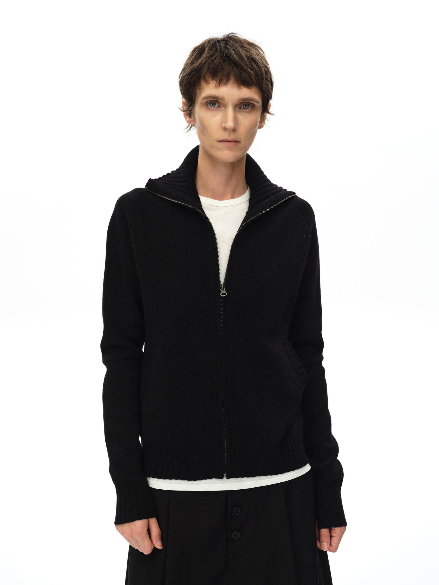 Northbutsouth Stand Collar Zip Up Knit Jacket With Pockets