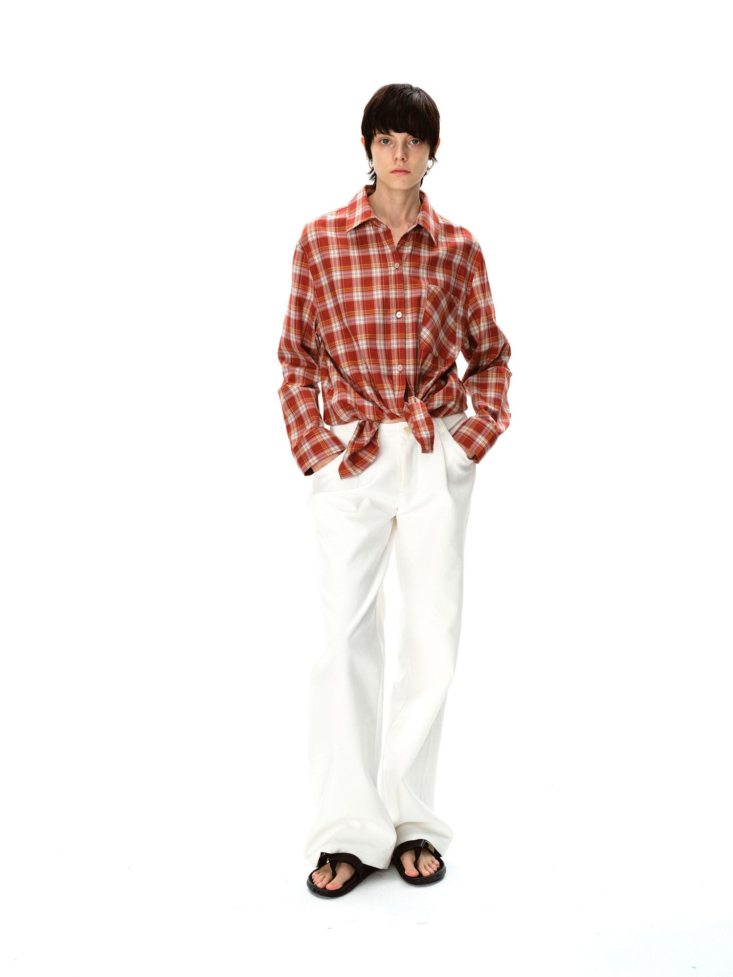 Northbutsouth Textured Bamboo Cotton Relaxed Fit Low Waist Trousers