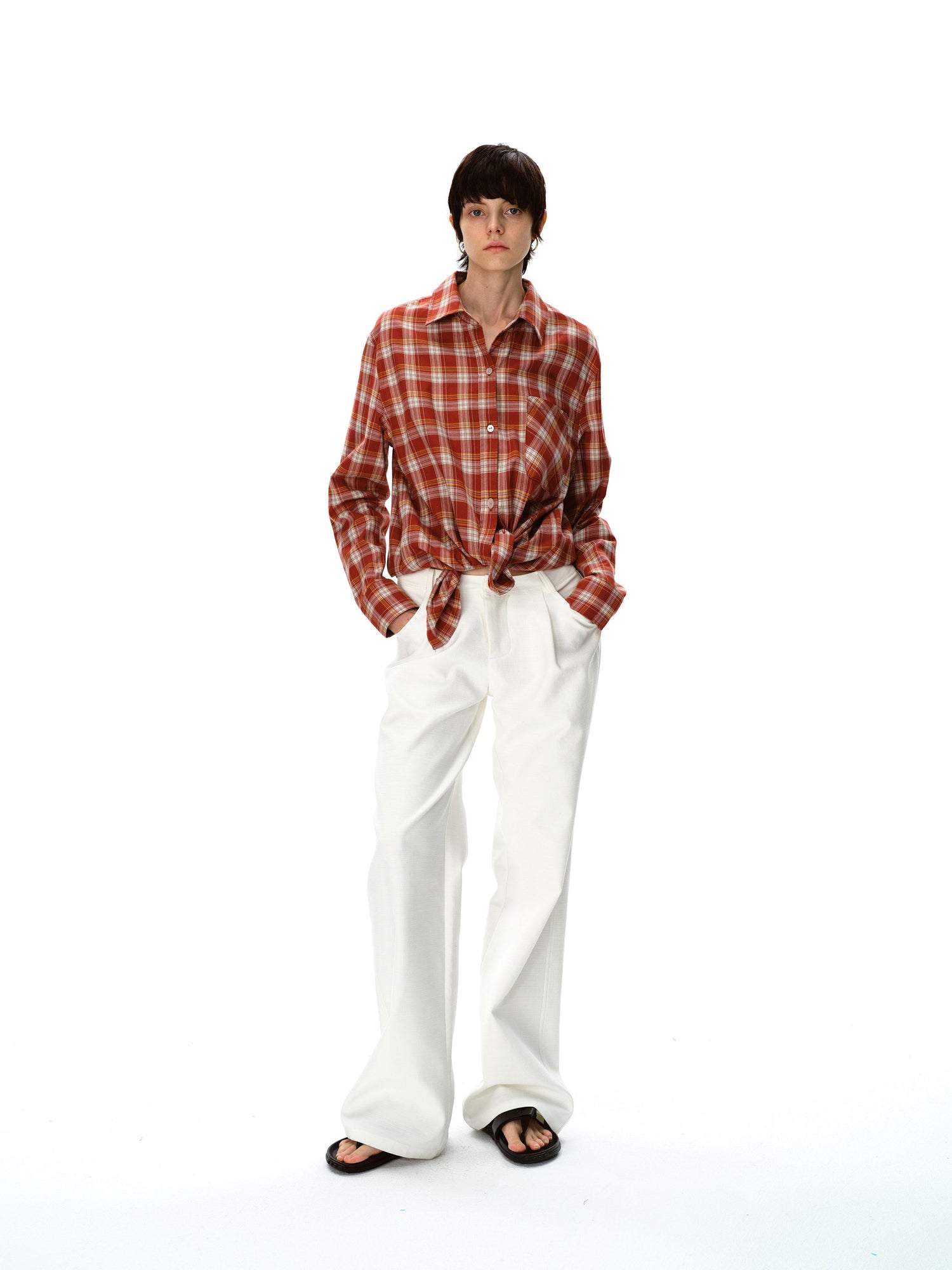 Northbutsouth Textured Bamboo Cotton Relaxed Fit Low Waist Trousers