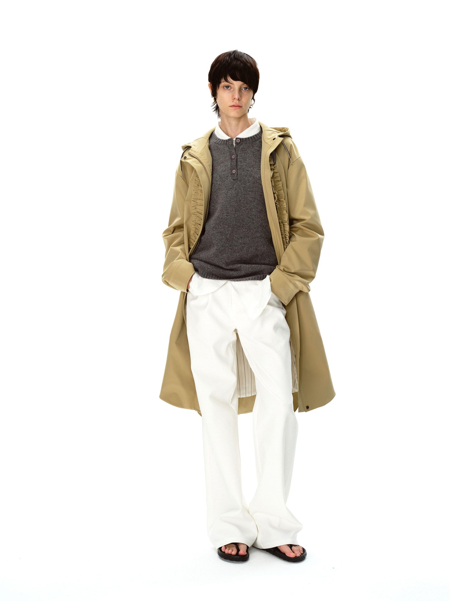 Northbutsouth Textured Bamboo Cotton Relaxed Fit Low Waist Trousers