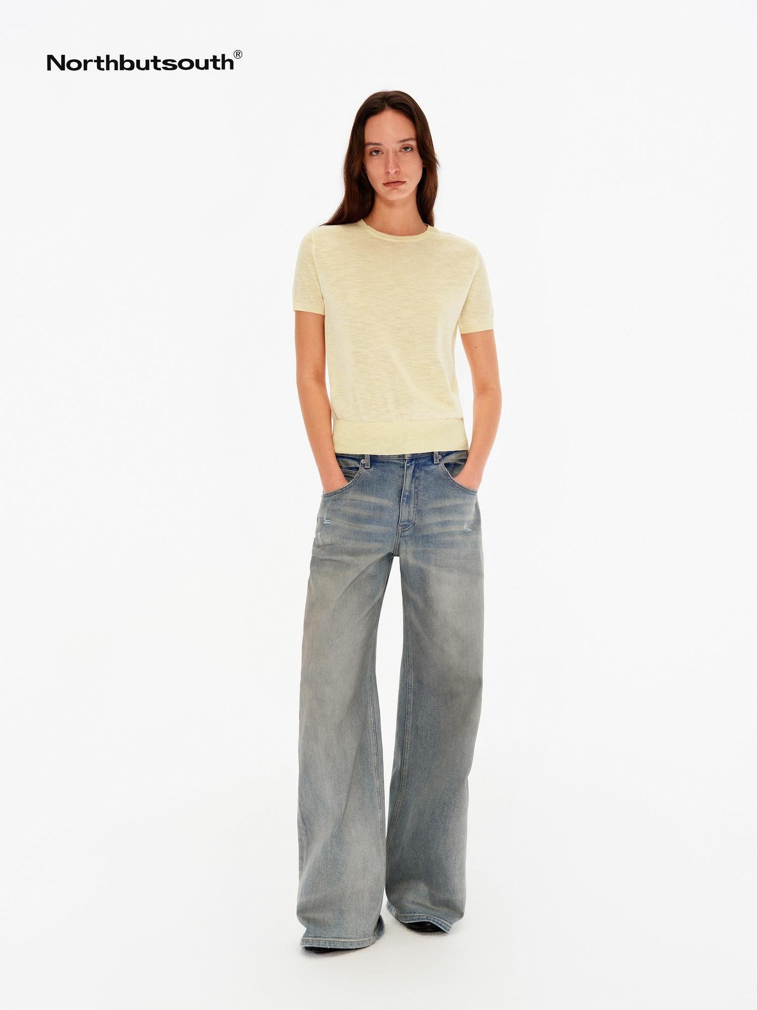 Northbutsouth Textured Linen Knit Round Neck Women&