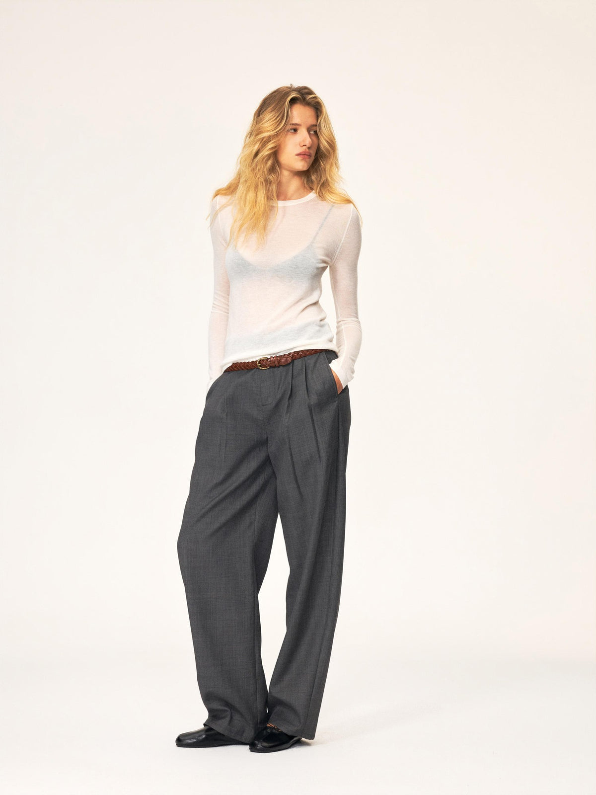 Northbutsouth Textured Print Double Pleated Mid Low Rise Women&
