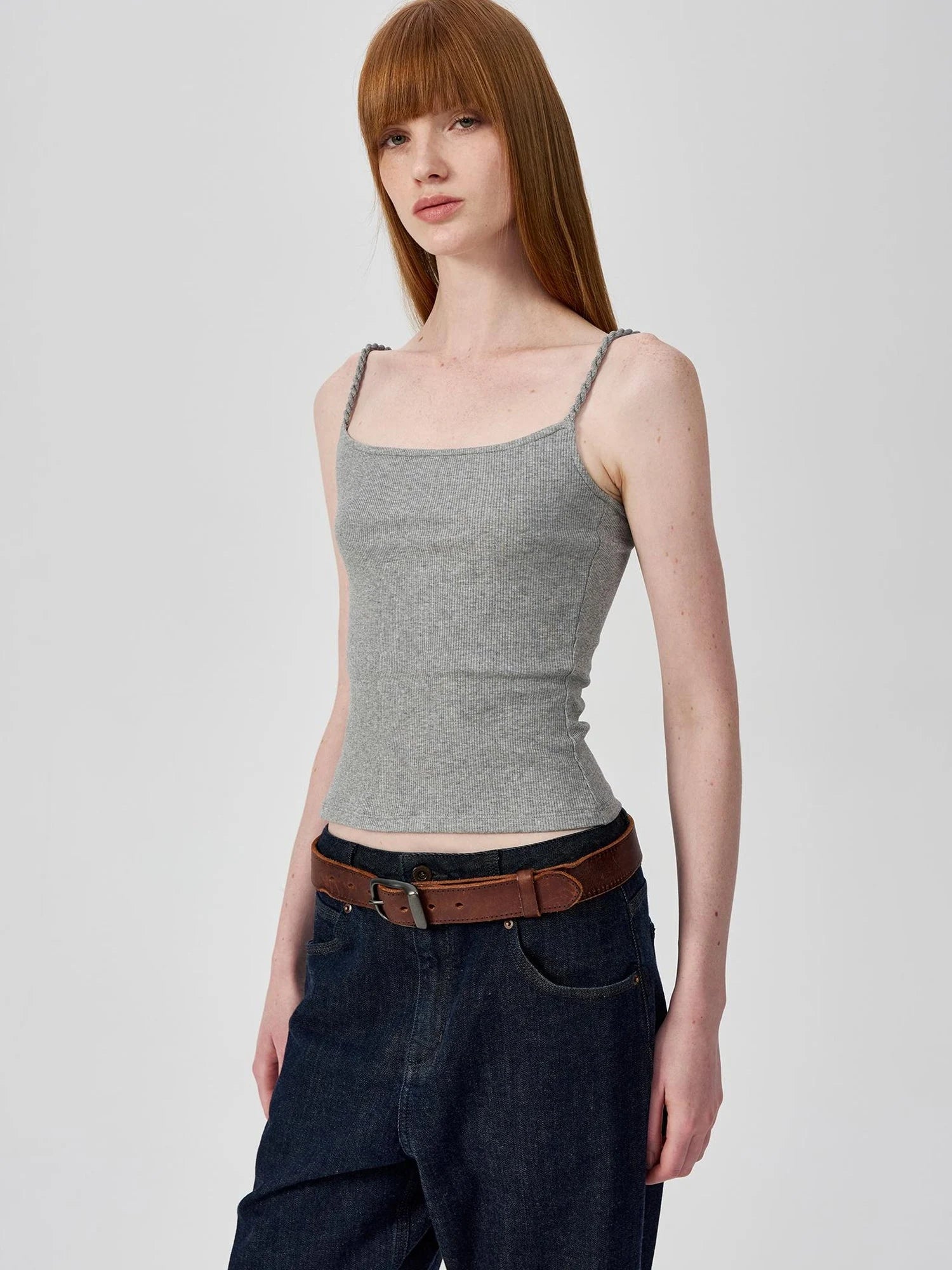 Textured Ribbed Slim Fit Camisole V-neck