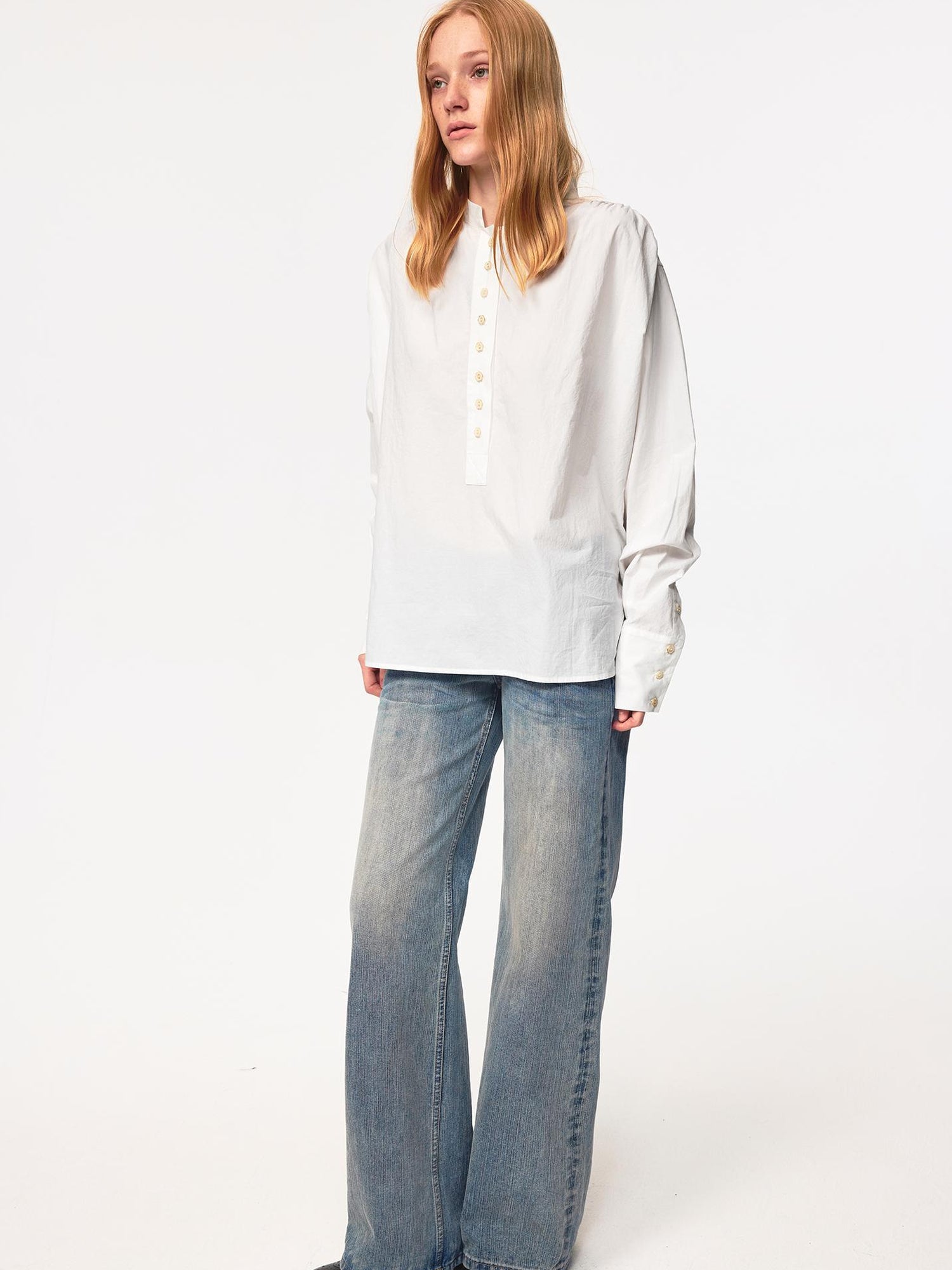 Northbutsouth Textured Washed Relaxed FiT-shirt With Floral Button Detail