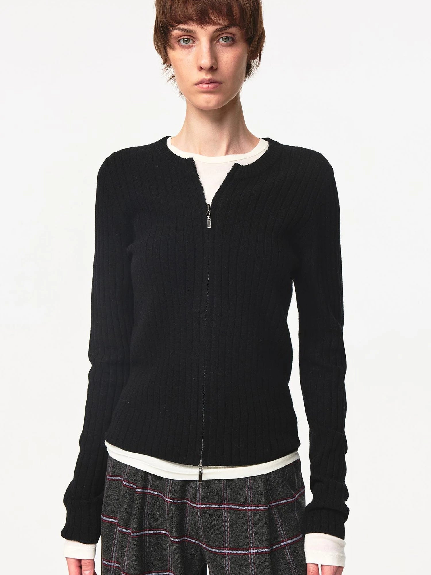 Thermo Soft Merino Cashmere Ribbed Dual Zip Cardigan